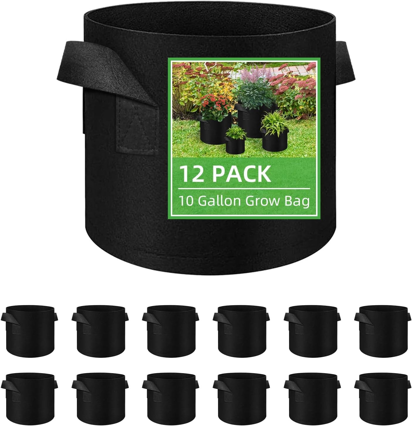 12 Pack Vegetable Grow Bags, Gardening Plant Growing Bags Breathable Non-woven