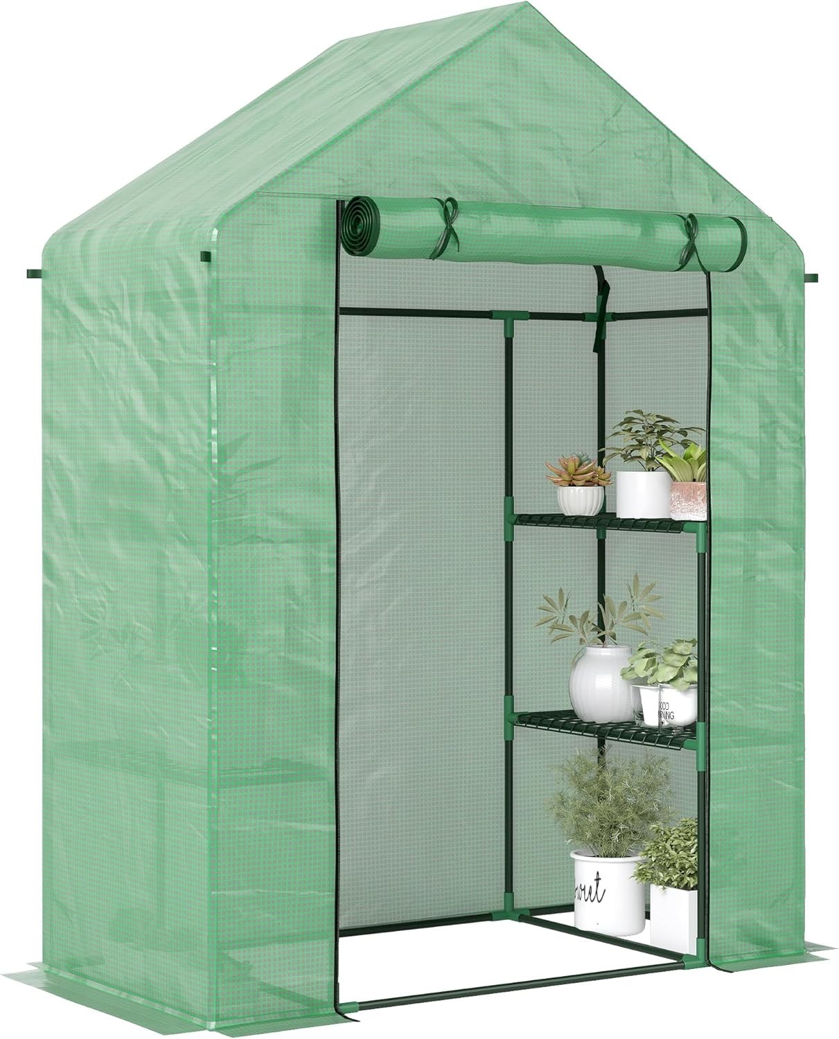 Outsunny Walk In Greenhouse with Shelves, Portable Gardening Plant Grow House f