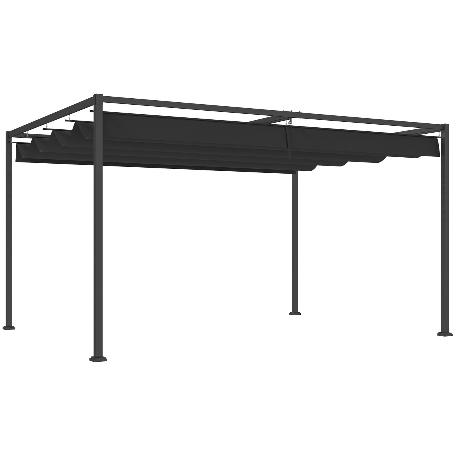 Outsunny 4x3(m) Metal Pergola Gazebo Patio Sunshelter Retractable Canopy Black