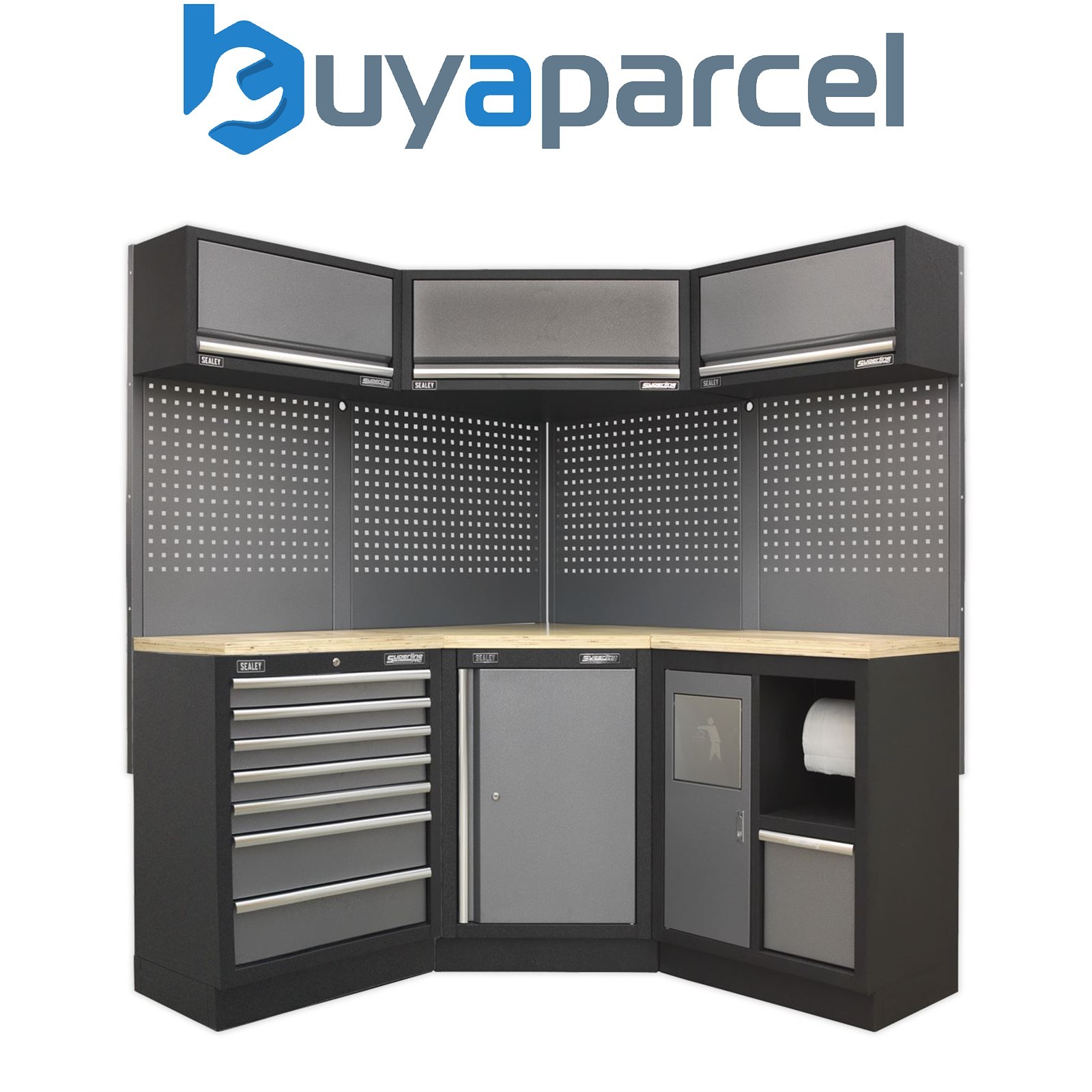 Sealey APMSSTACK08W Superline PRO&reg; Corner Storage System with Wood Worktop 1
