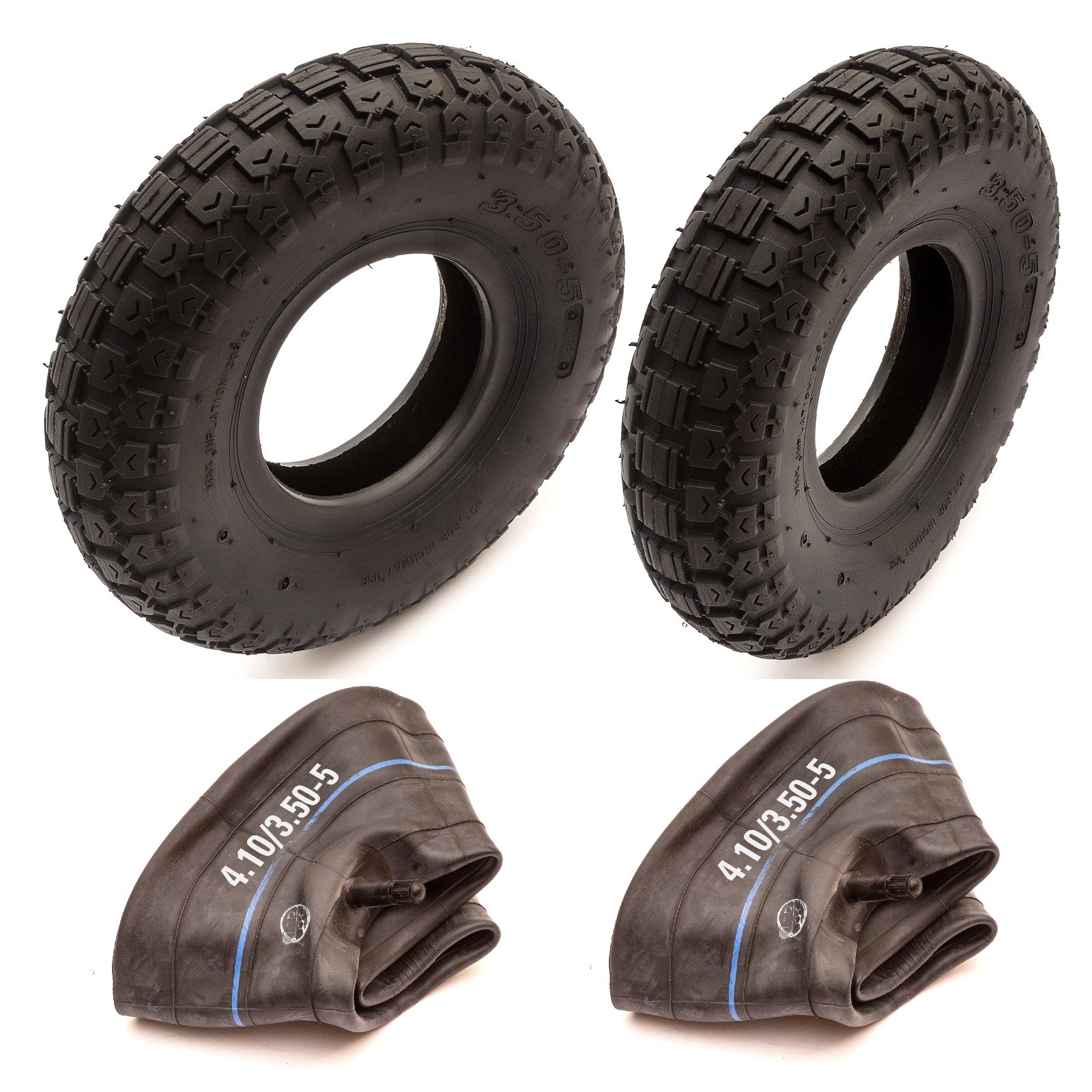 2x Heavy Duty 4.10/3.50-5 Tyre & Tube Straight Valve 4 Ply 5" Mobility Scooter