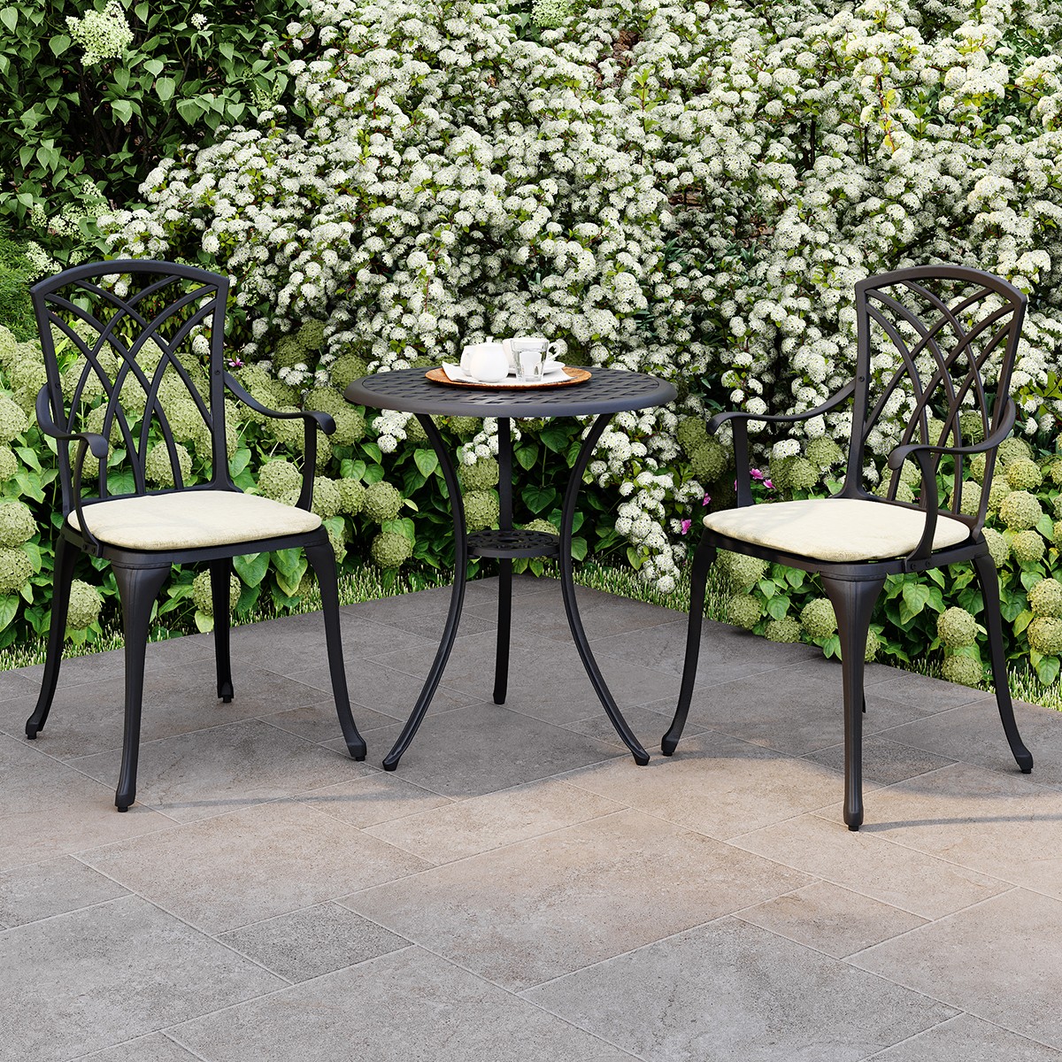Charles Bentley Furniture 3 Piece Cast Aluminium Bistro Set Table & 2 Arm Chairs