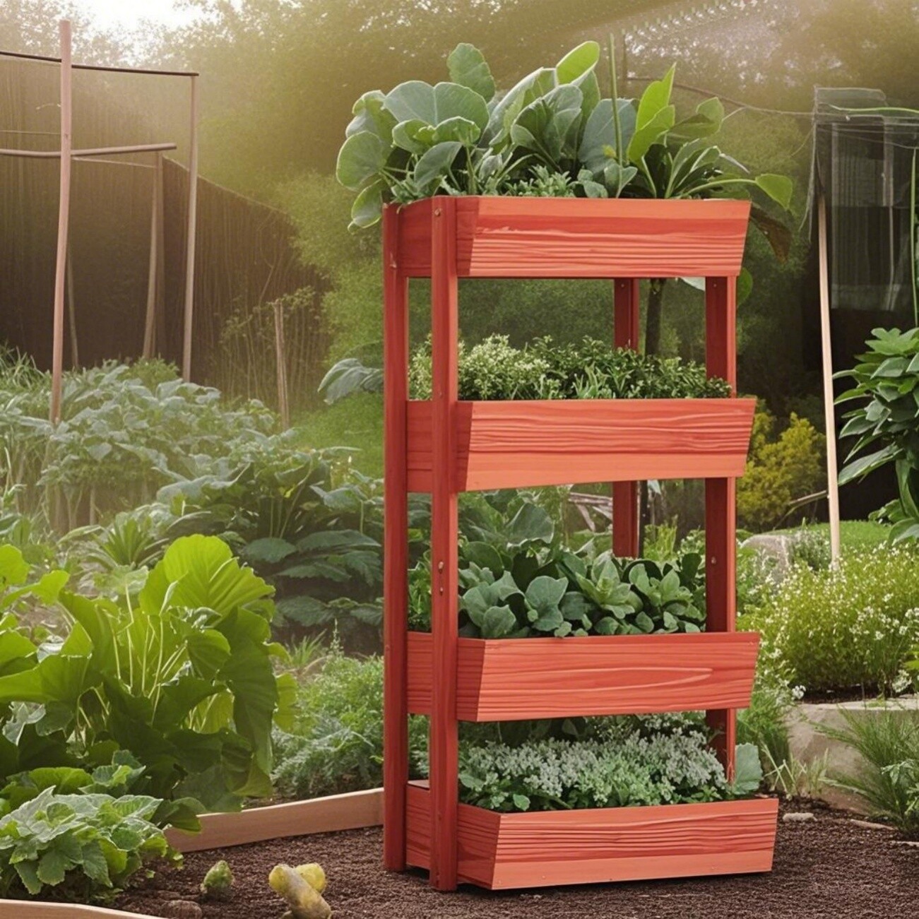 Wooden Elevated Planter Box 4 Tier Raised Bed for Flowers Veges with Drainage UK