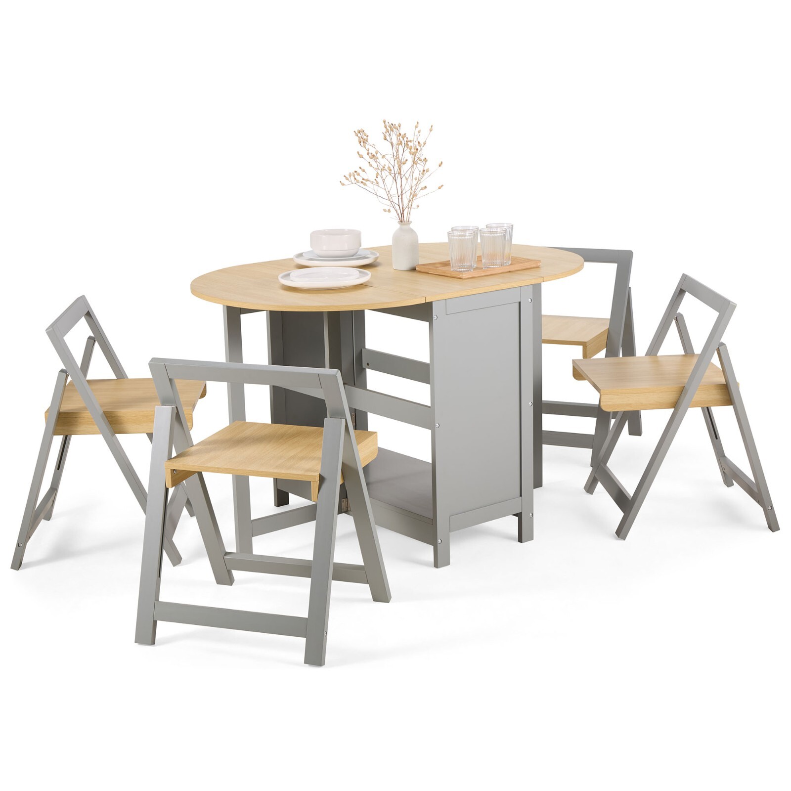 Foldable Table and Chairs Set 4, Grey Butterfly Dining Room Set, VonHaus