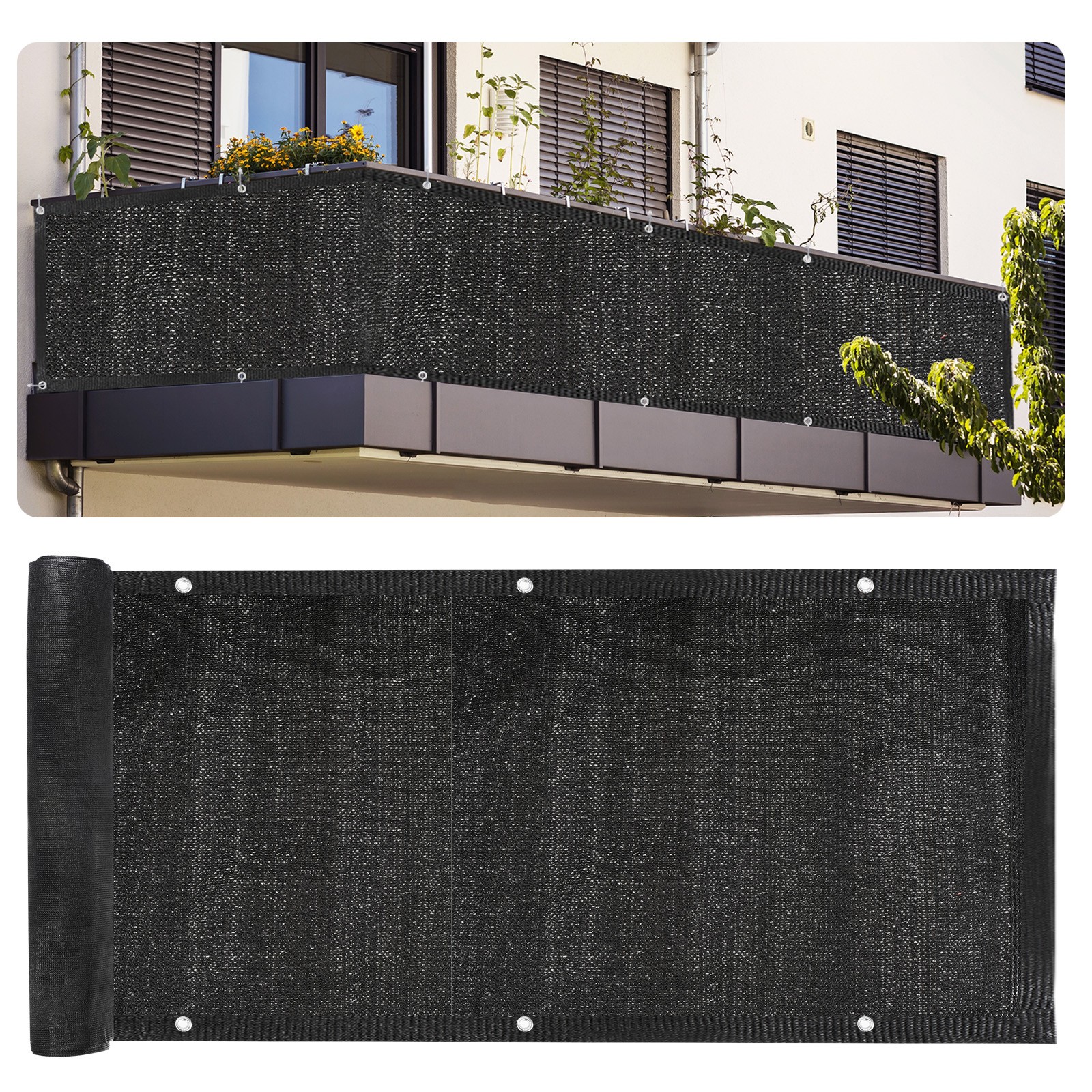3x19.7' Balcony Privacy Screen Shield 90% Fence Railing Shade Cover Black