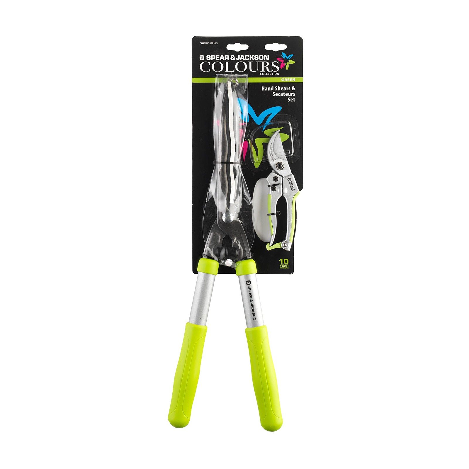 Spear & Jackson CUTTINGSET10G Colours Green Bypass Secateur and Hand Shear S