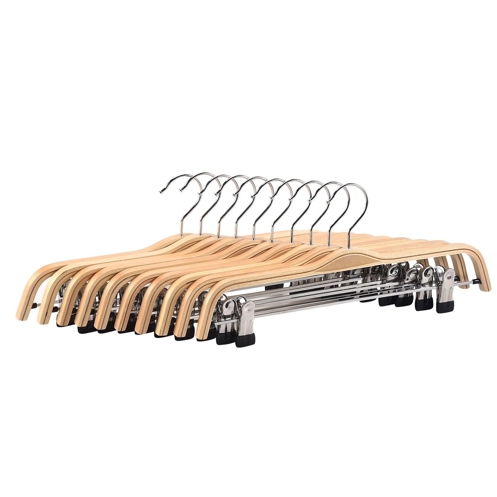 10 Pack Solid Finish Wooden Trousers/Skirt Hangers with -Rust Clips Coat1065