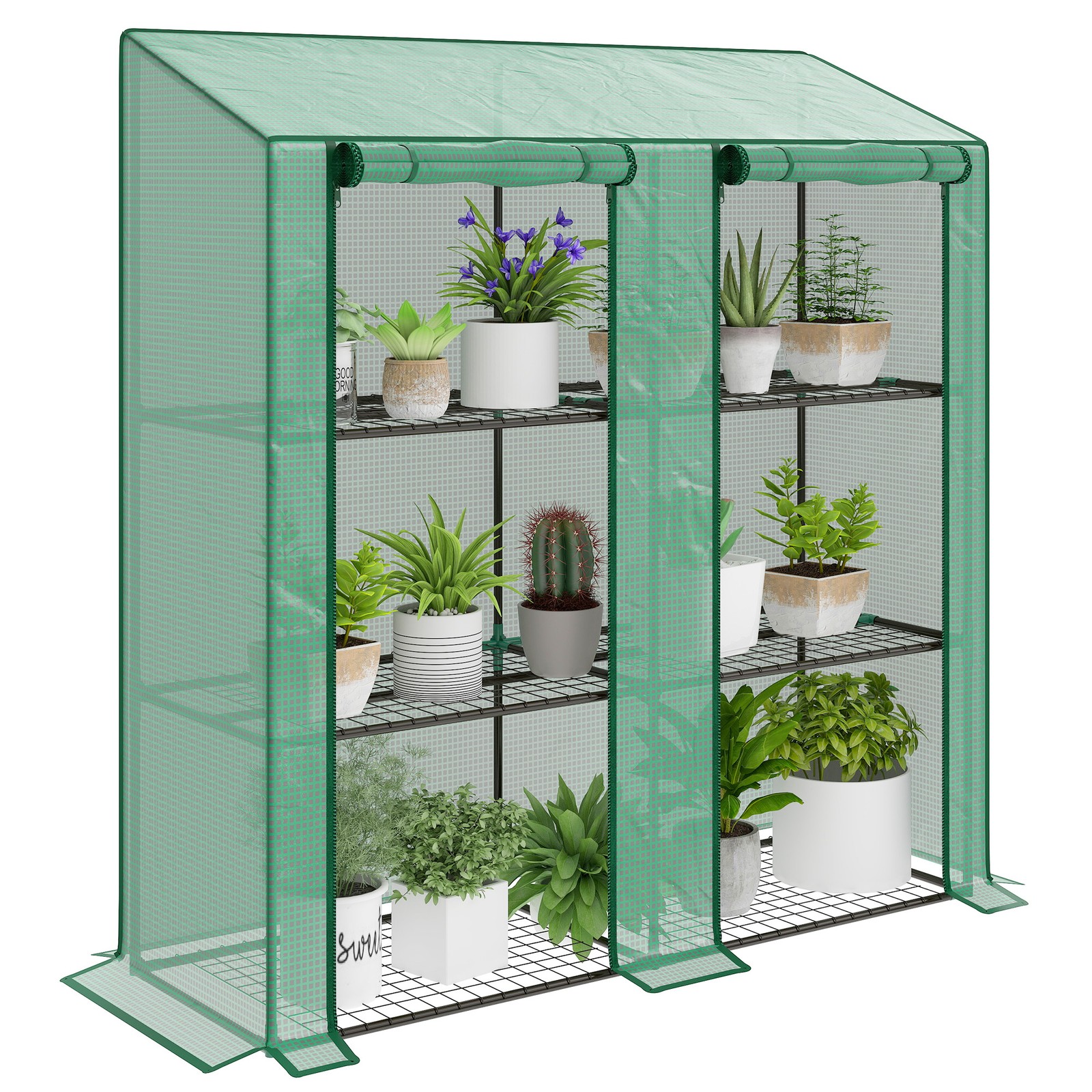 Outsunny Mini Green House with 3 Tier Shelves, 151H x 143W x 46Dcm, Green