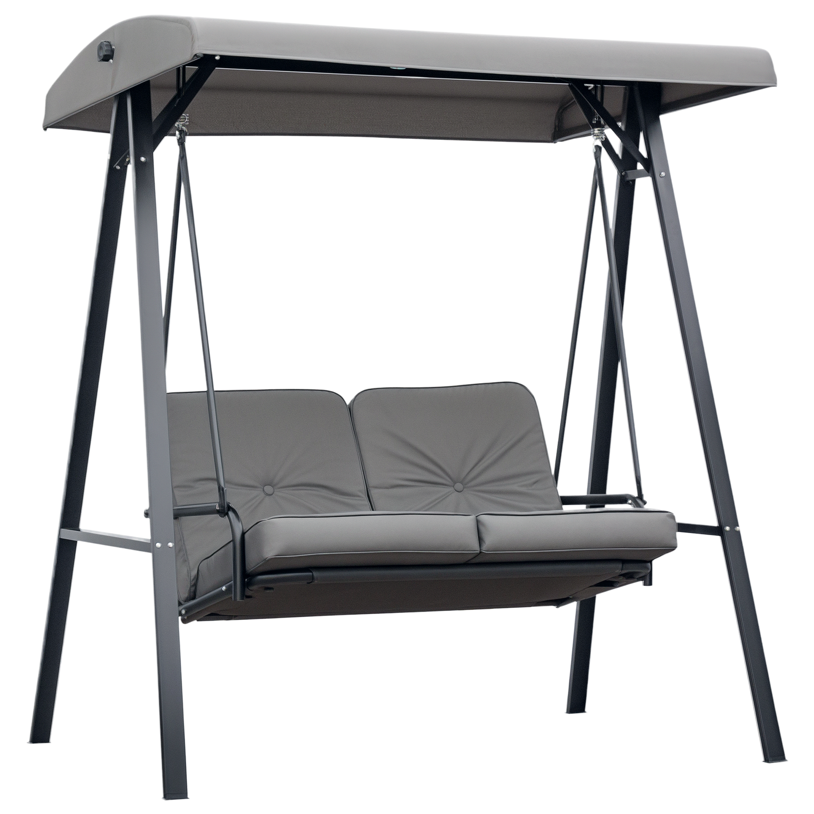 Outsunny 2 Seater Garden Outdoor Swing Chair Hammock w/ Adjustable Canopy Grey