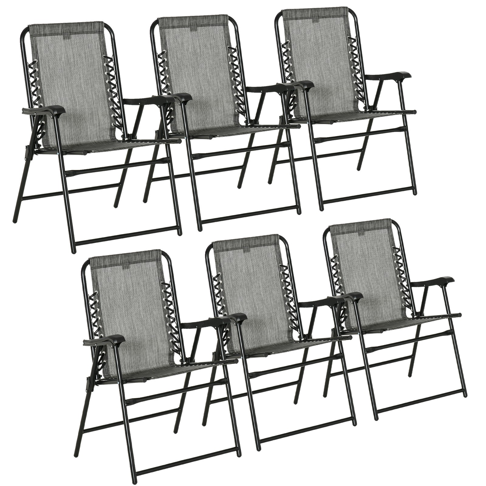 Outsunny 6Pcs Outdoor Patio Folding Chairs, Portable Garden Loungers Grey
