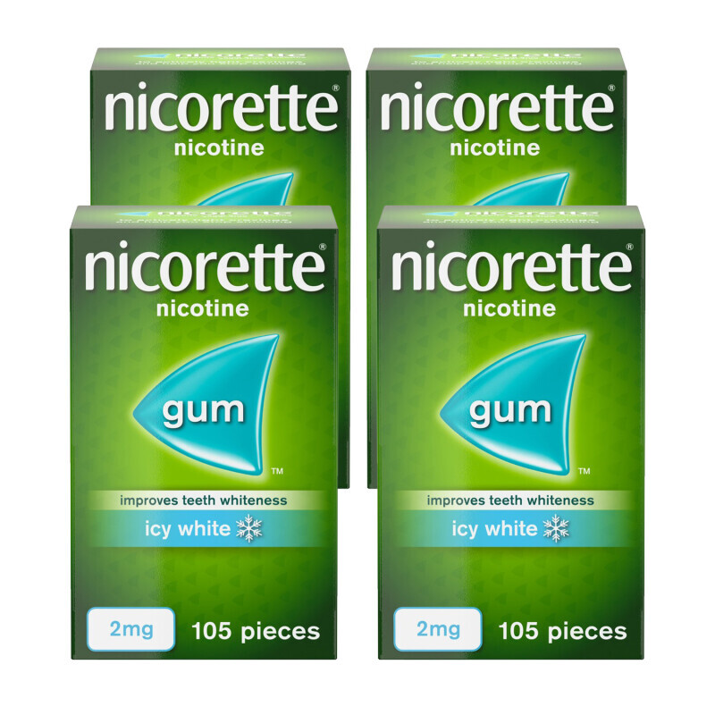Nicorette 2mg Icy White Gum 105 Pieces x 4 Nicotine Replacement for Smoking