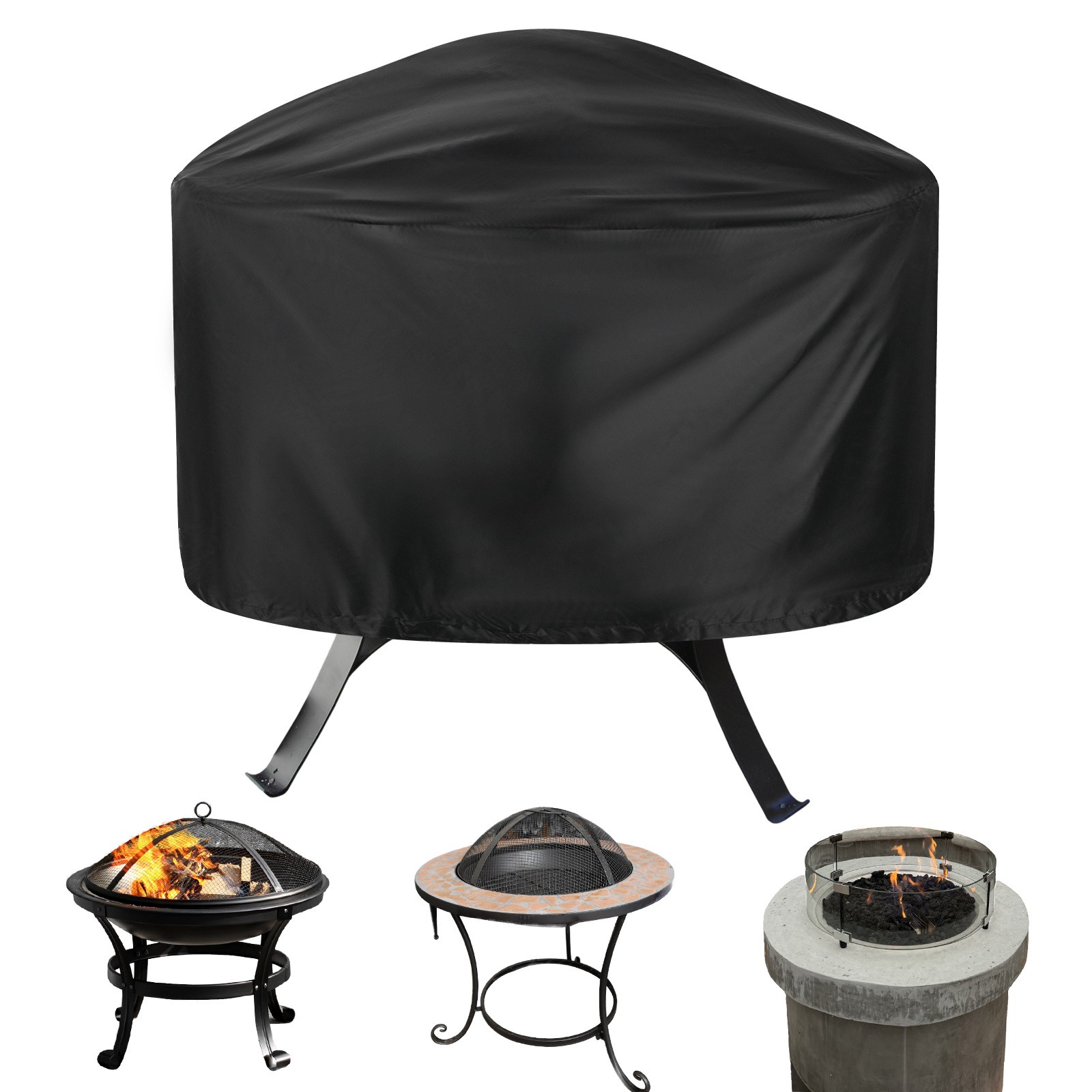 Round Outdoor Fire Pit Cover, 33" x 16" (Dia x H ) Fire Pit Table Cover [Black]