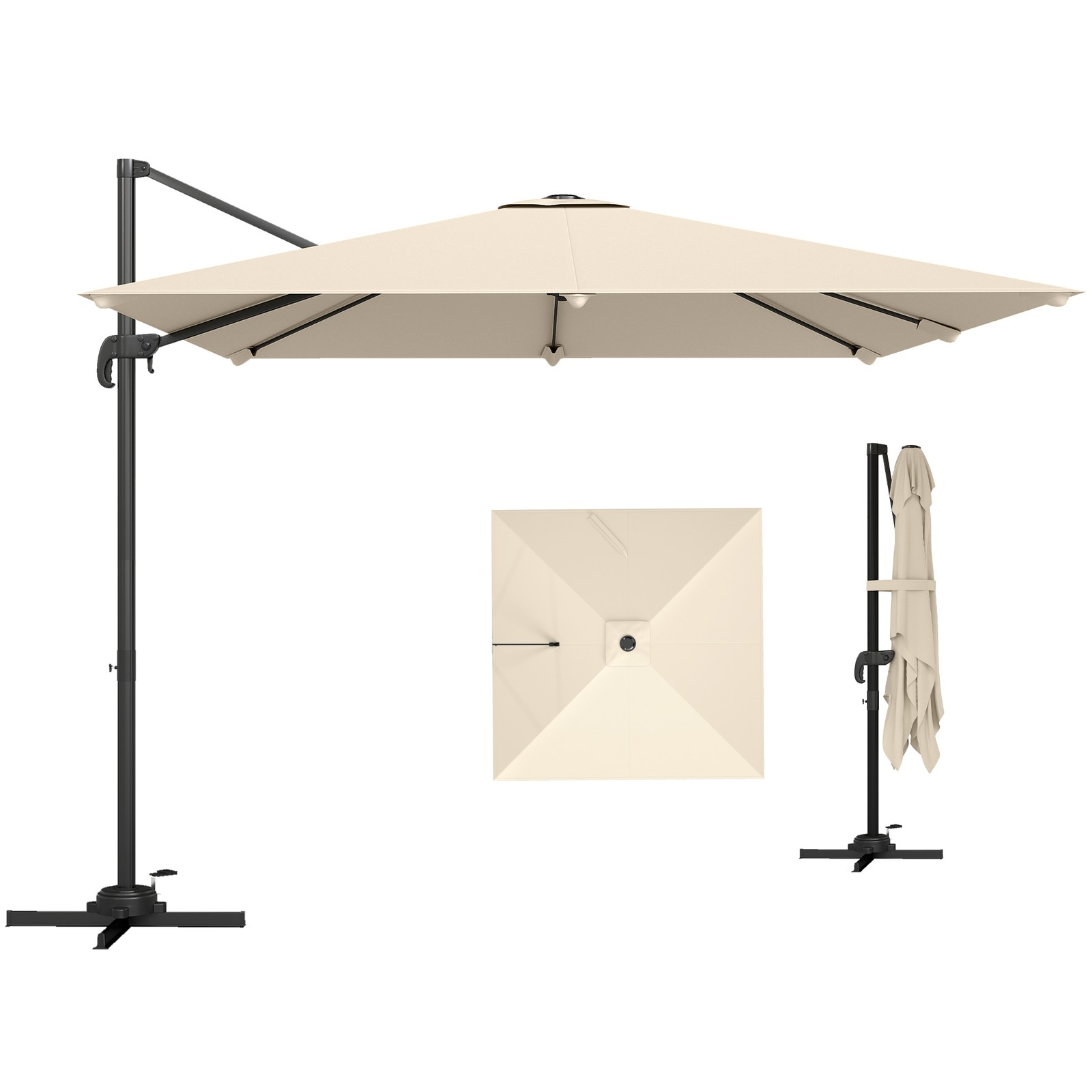 Outsunny 3 x 3 m Cantilever Parasol, Square Patio Umbrella with Crank Handle