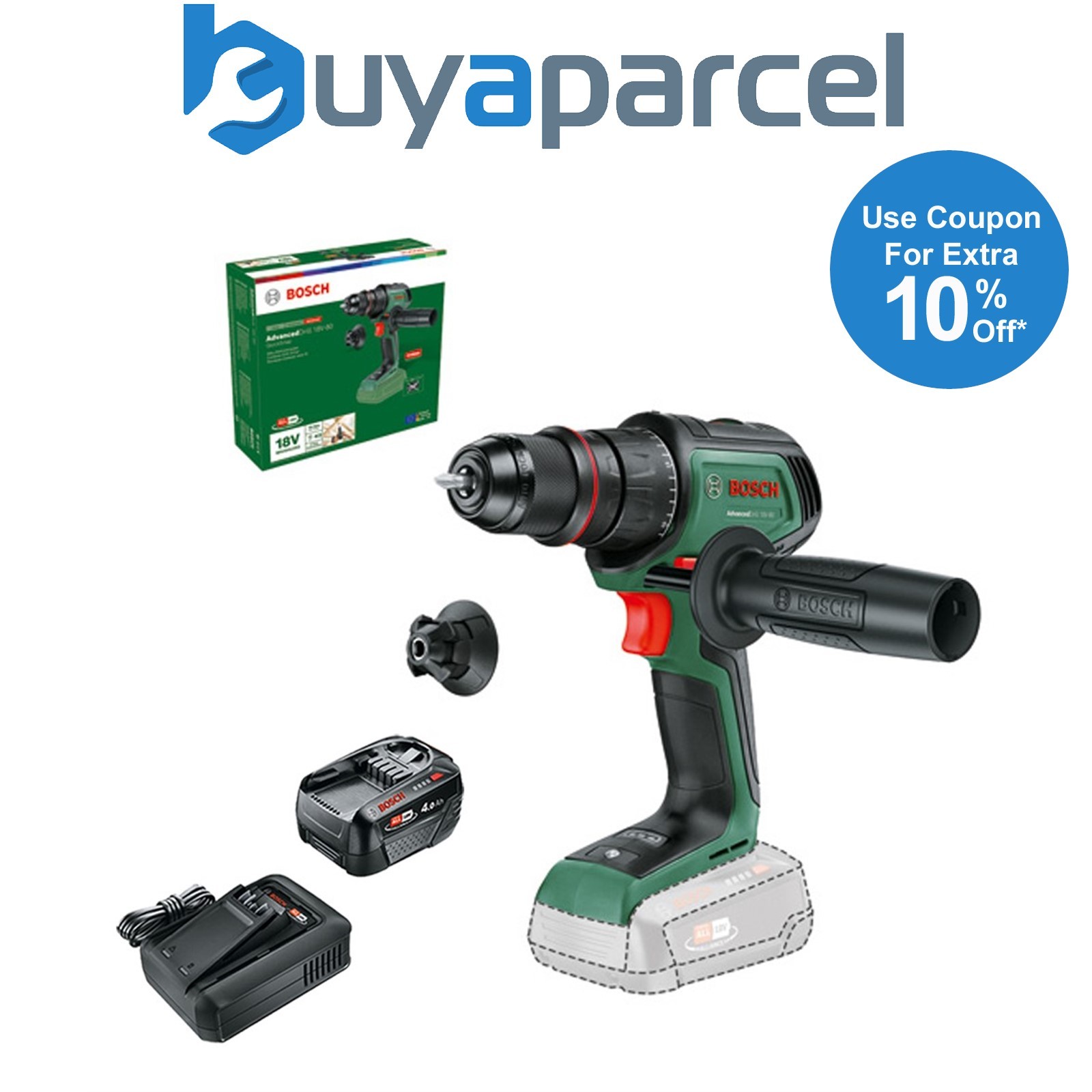 Bosch 06039E2000 Cordless 18v Drill Driver AdvancedDrill 18V-80 + 4AH Battery