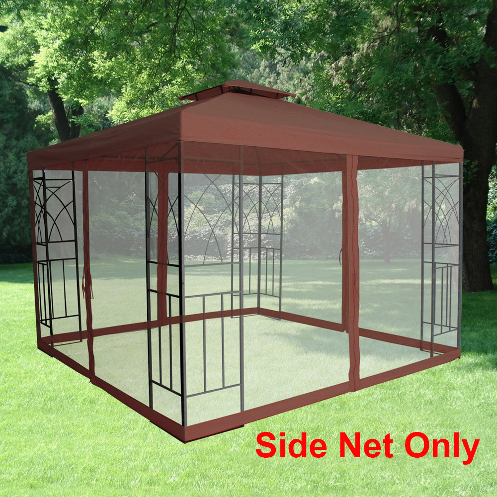 Garden Patio Outdoor Party Metal Gazebo Mosquito Net w/ Zipper Fly Screen Coffee