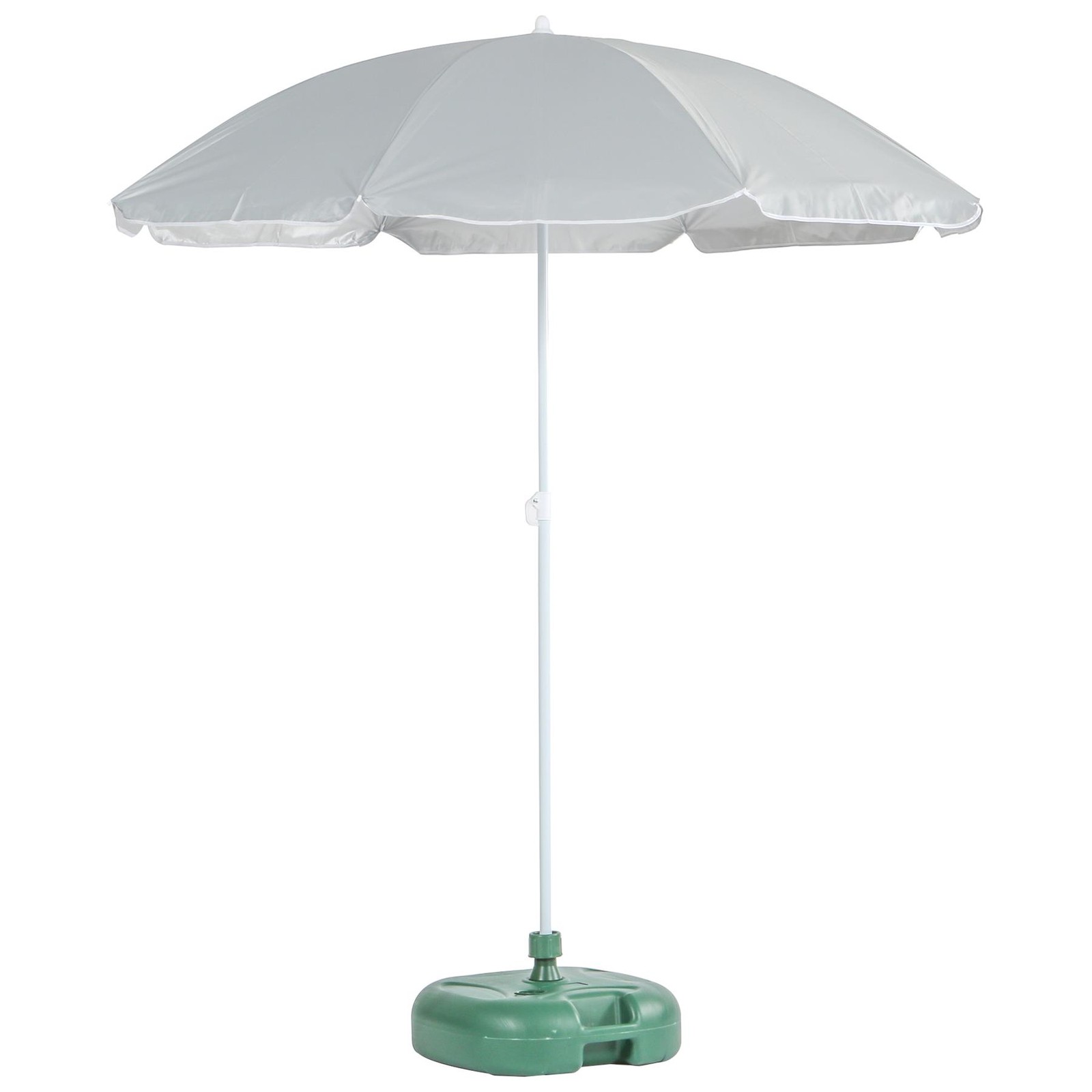 1x Metal Beach Parasol with Base 1.8M x 2M Grey/Green UPF50+ Garden Umbrella