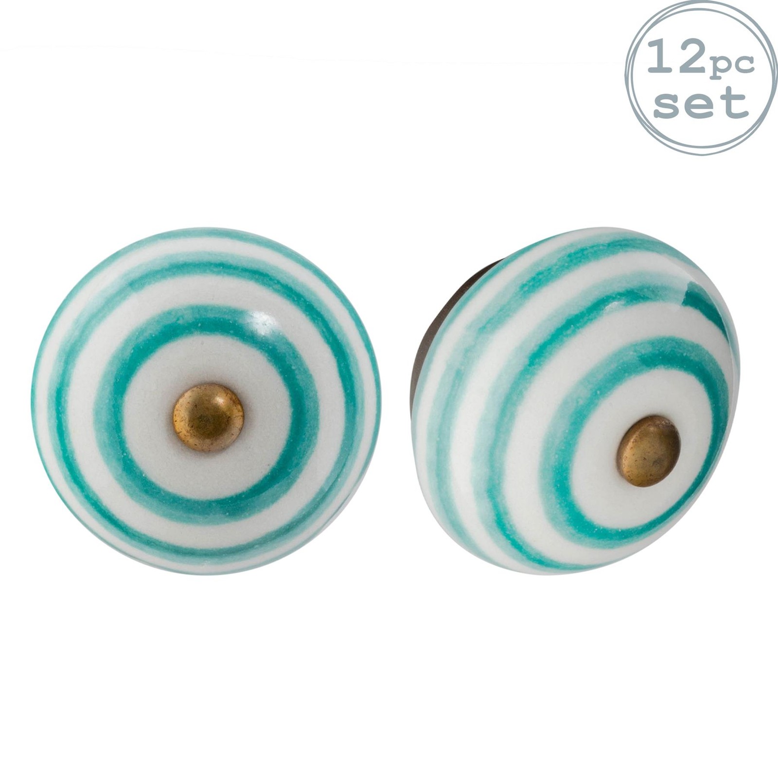 12x Round Ceramic Cabinet Knobs Cupboard Door Drawer Handles Turquoise Stripe