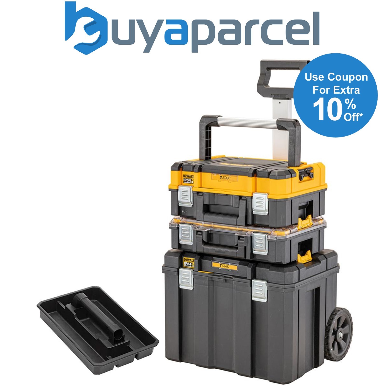 Dewalt DWST83411-1 TStak 2.0 Tower Rolling Mobile Tool Storage Boxes + Tote Tray