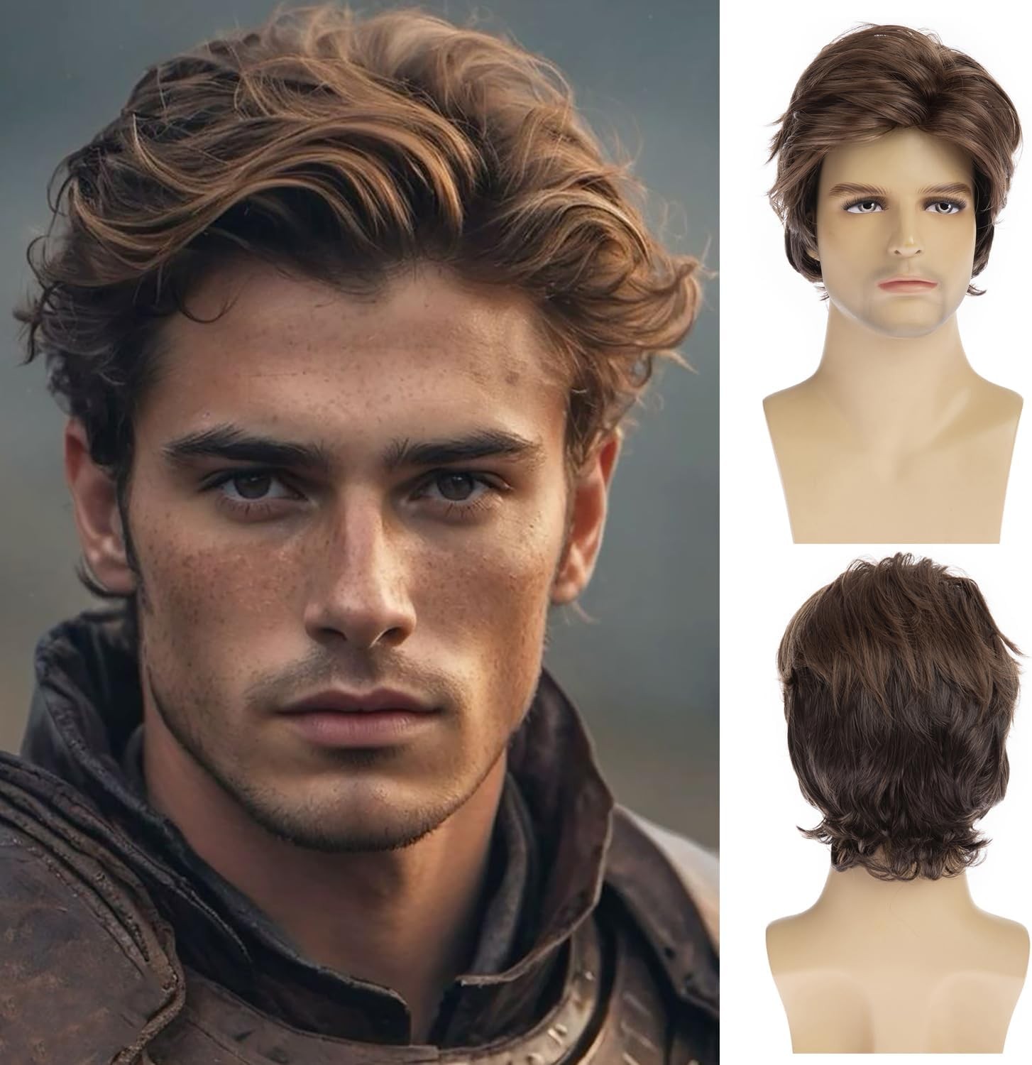 Mens Brown Wig Short Layered Natural Replacement Wig Daily Party Halloween Cost