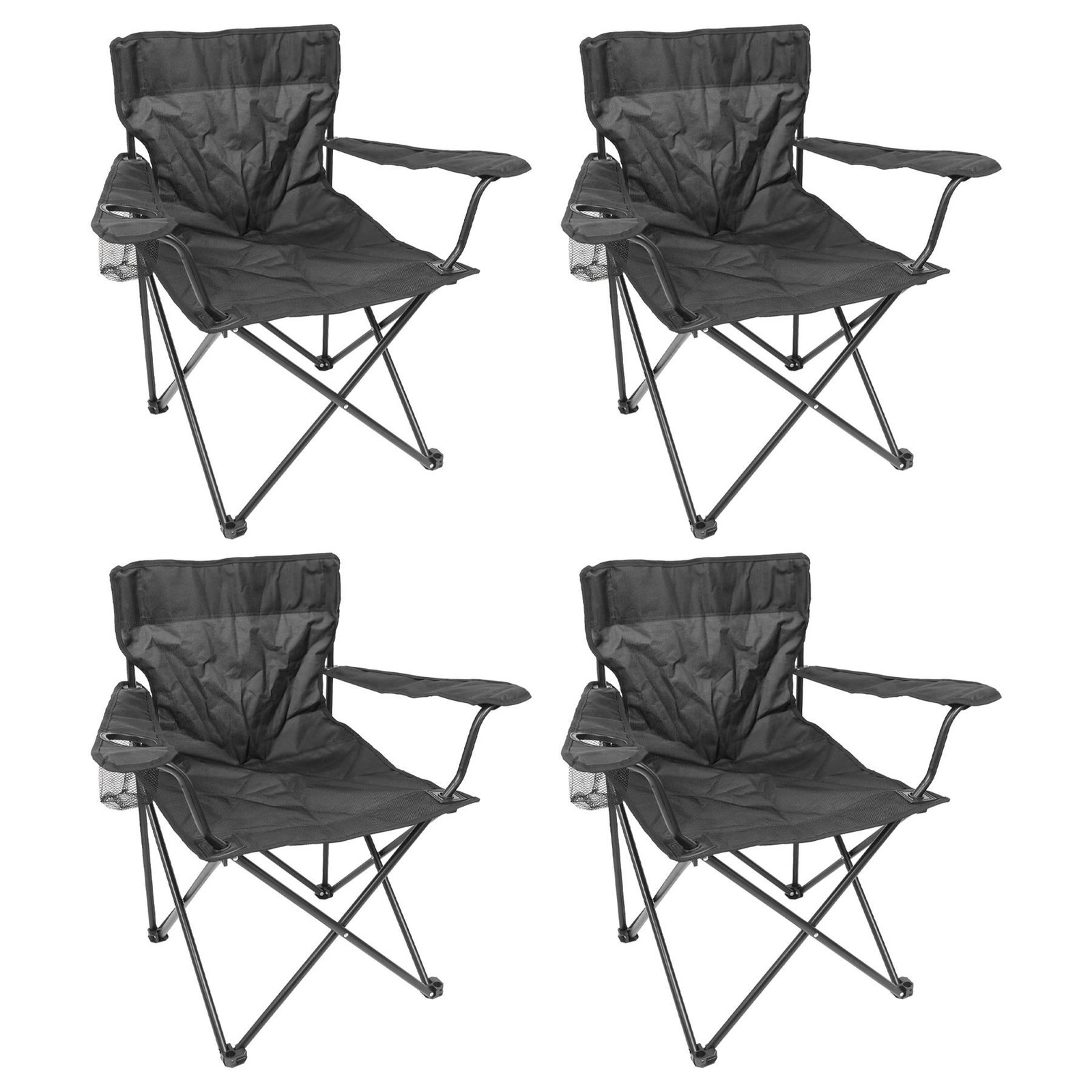 4x Matt Black/Black Folding Canvas Camping Chairs Portable Outdoor Fishing Seat