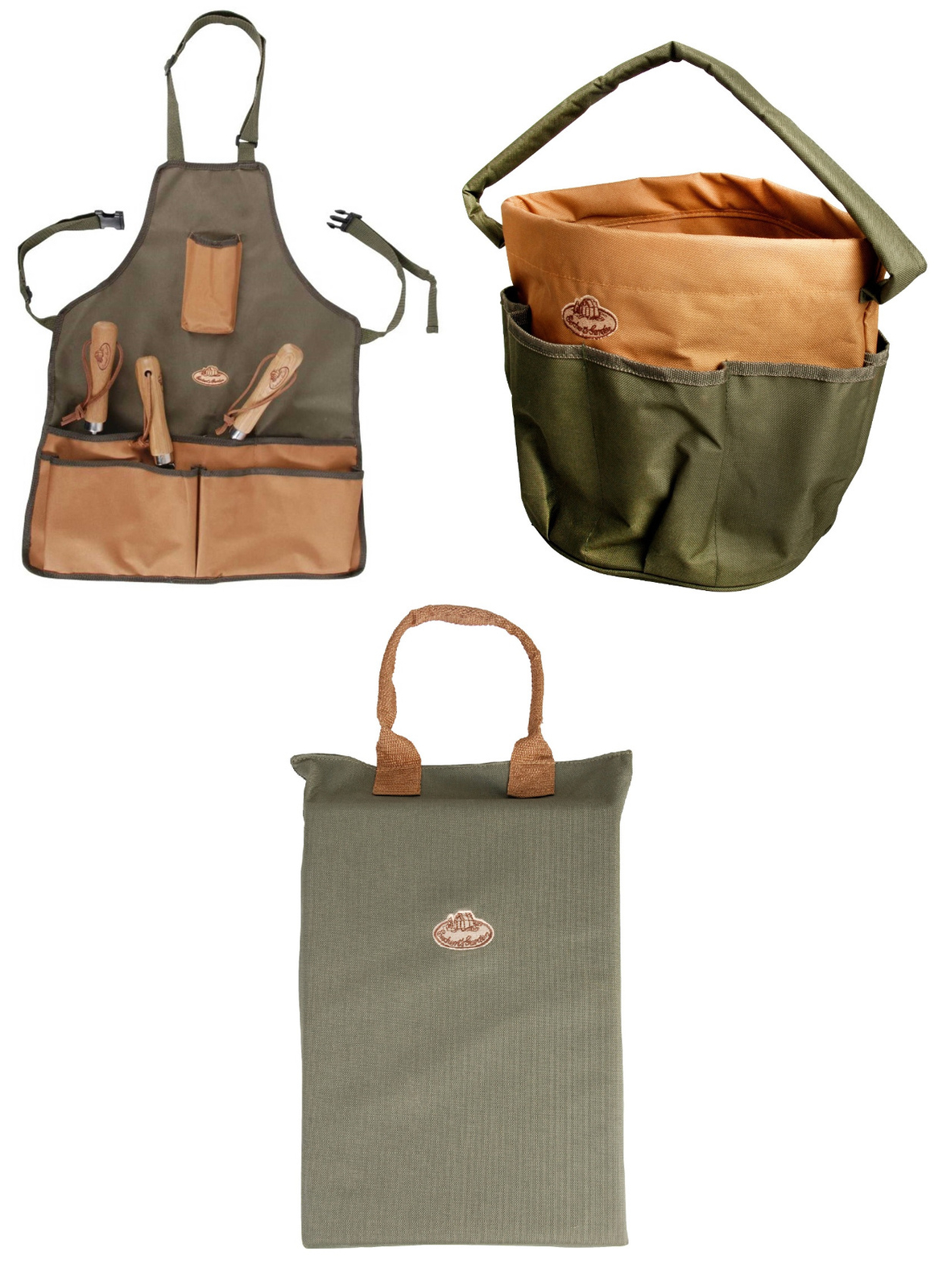 Kneeling Pad Bucket Toolbag & 5 Pocket Apron Khaki & Brown Weeding Gardening Set