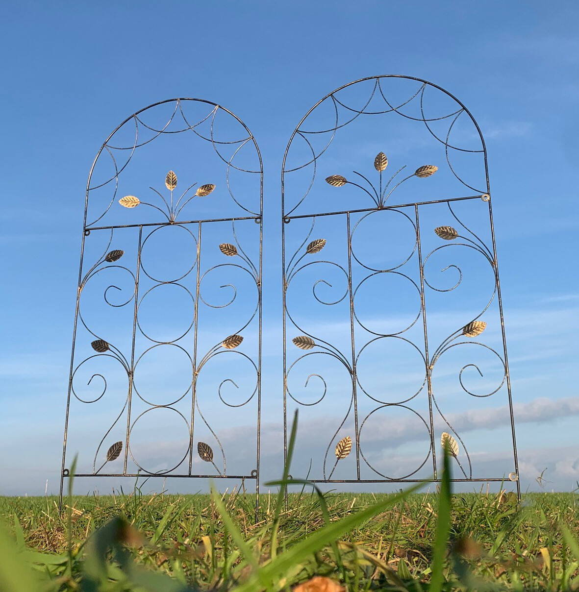 Metal Trellis Garden Plant Support Leaf Design (120cm x 50cm) - Set of 2
