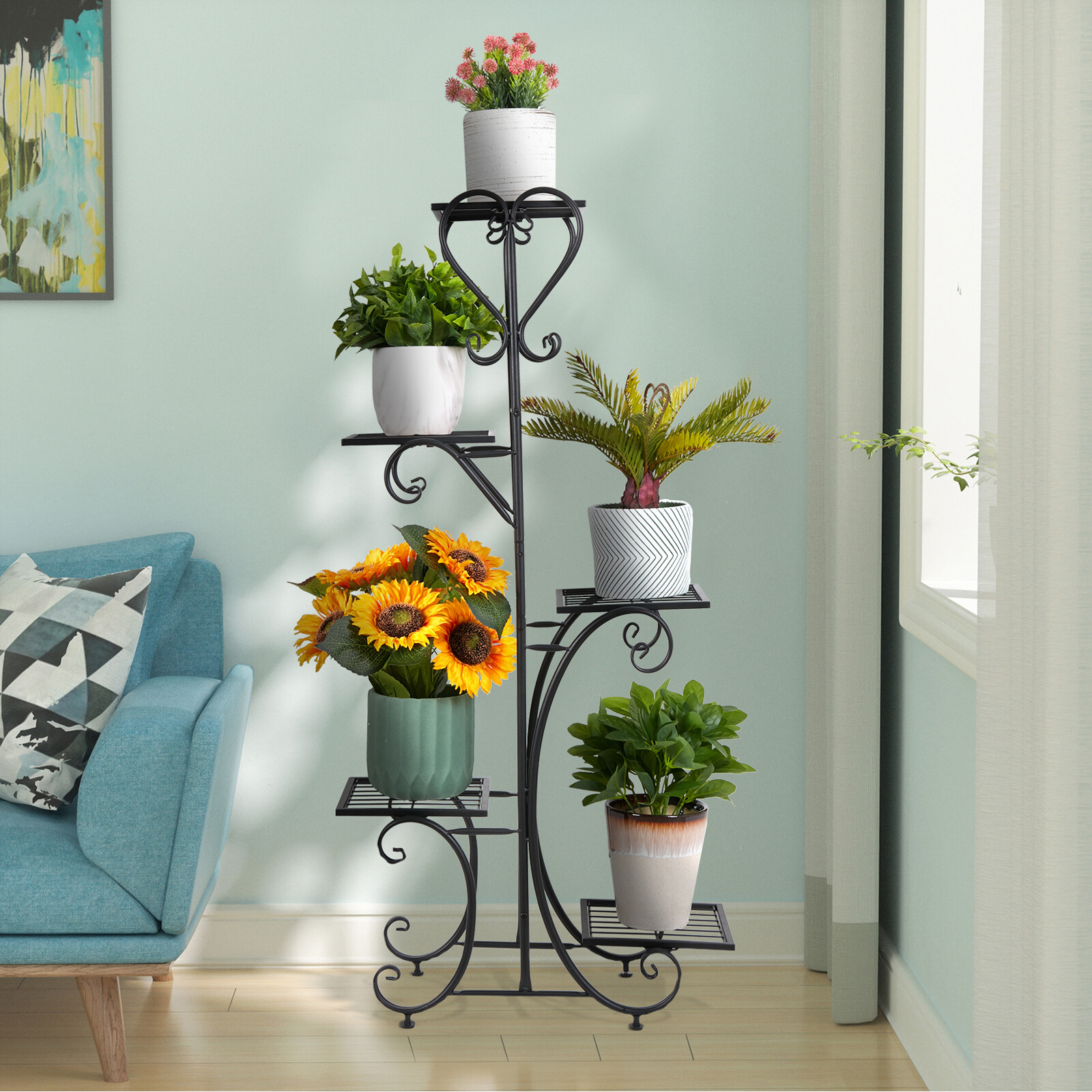 5 Tier Plant Stand Metal Multiple Flower Pots Holder Planter Bonsai Display Rack