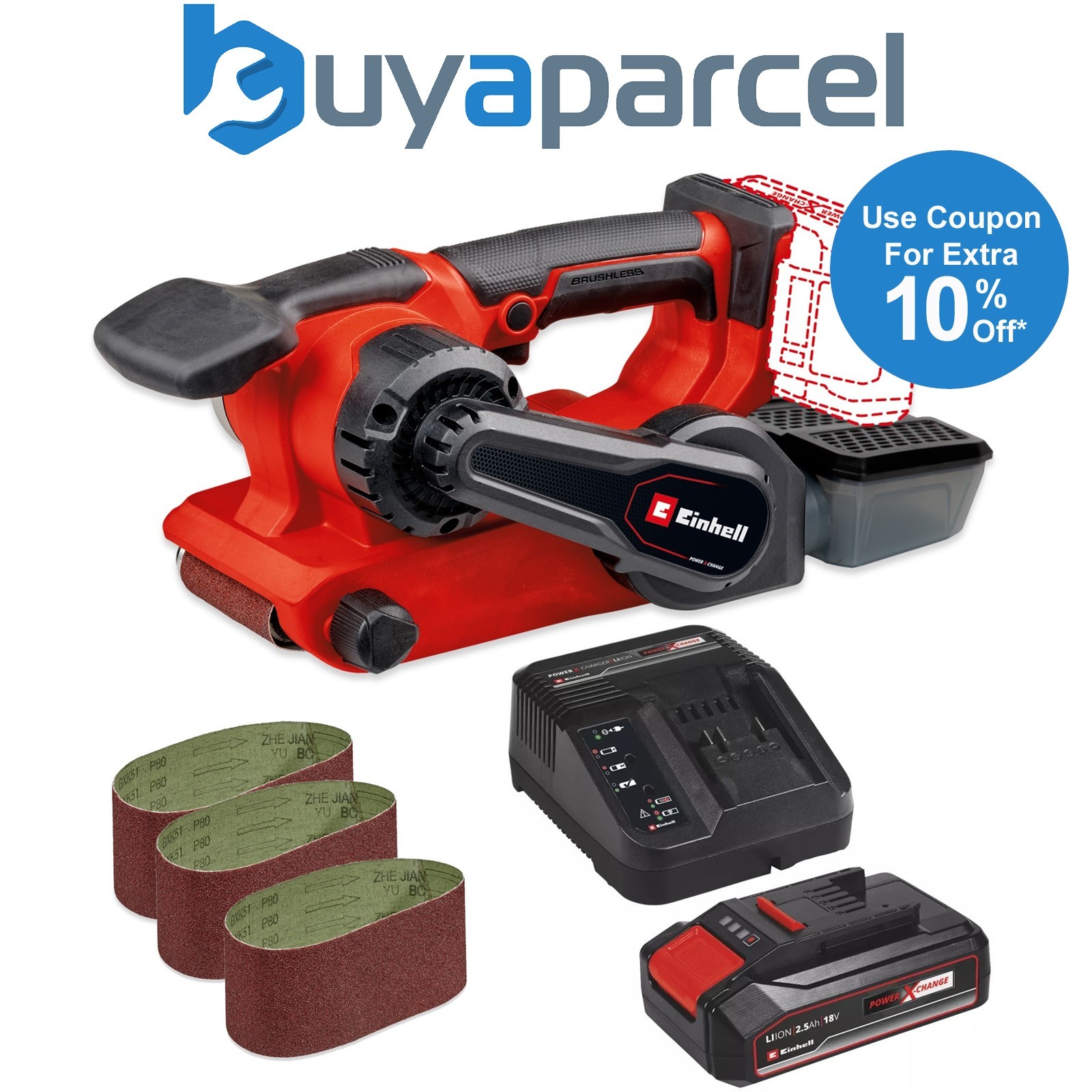Einhell Power X-Change 18v Cordless Brushless Belt Sander TP-BS 18/457 2.5Ah Kit