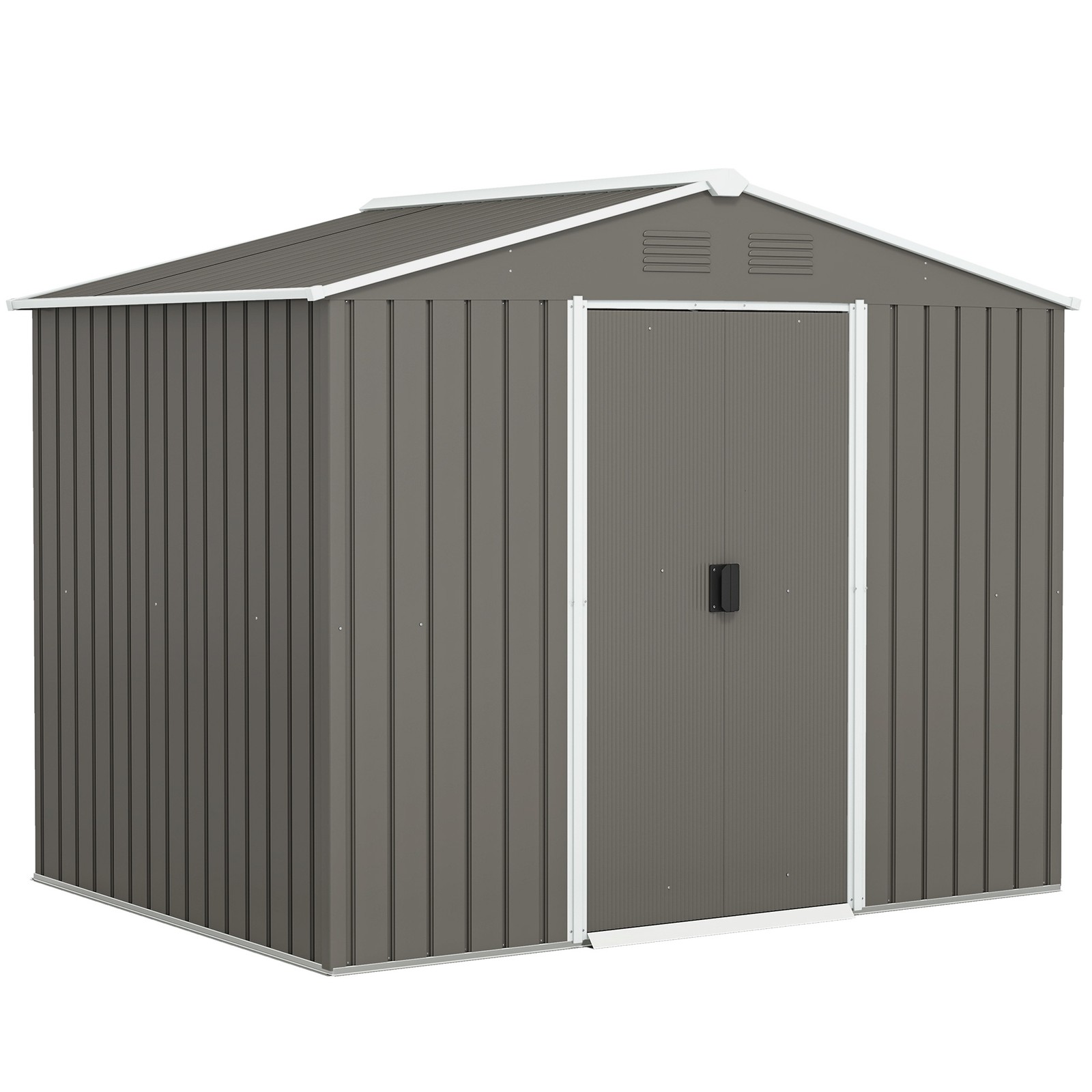 Outsunny 8 x 6ft Garden Storage Shed w/ Double Sliding Door Outdoor Light Grey