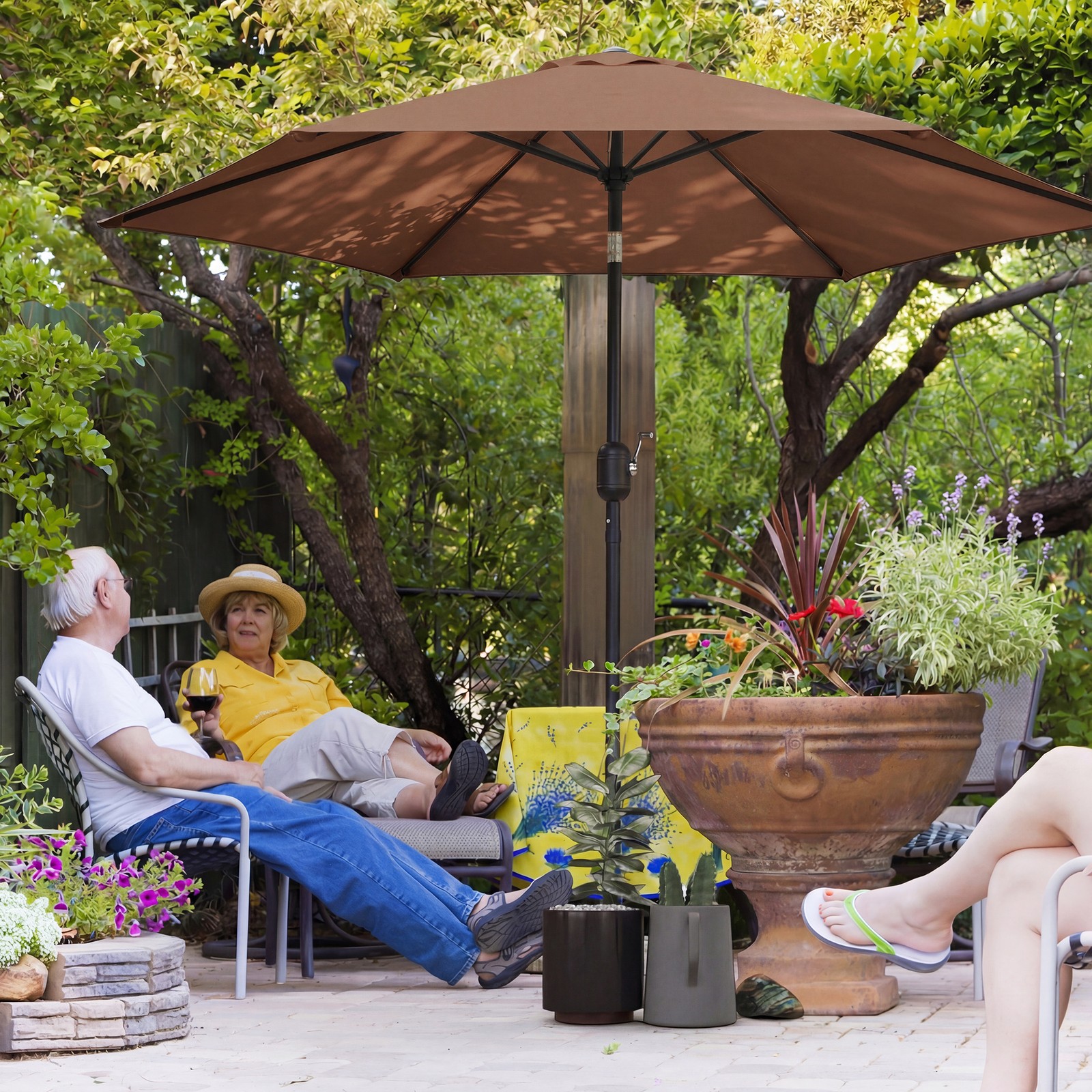 2.6M Garden Parasol Umbrella with Aluminium Pole, Tilt, Crank, Coffee