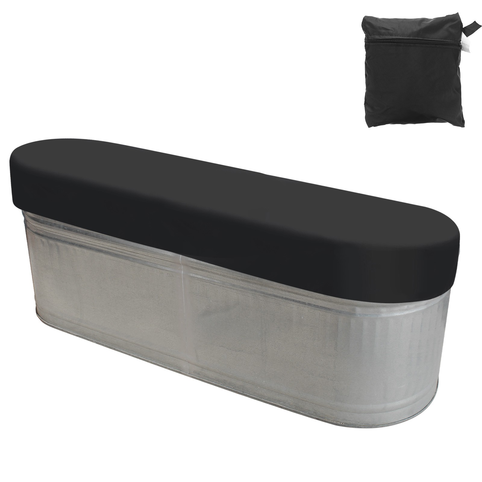 8Ft Oval Stock Tank Cover Waterproof 420D Oxford SPA Bath Pool Cover Black