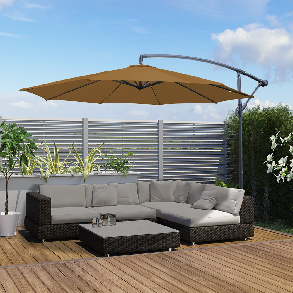 3M Outdoor Garden Parasol Hanging Sun Shade Banana Umbrella Cantilever Coffee