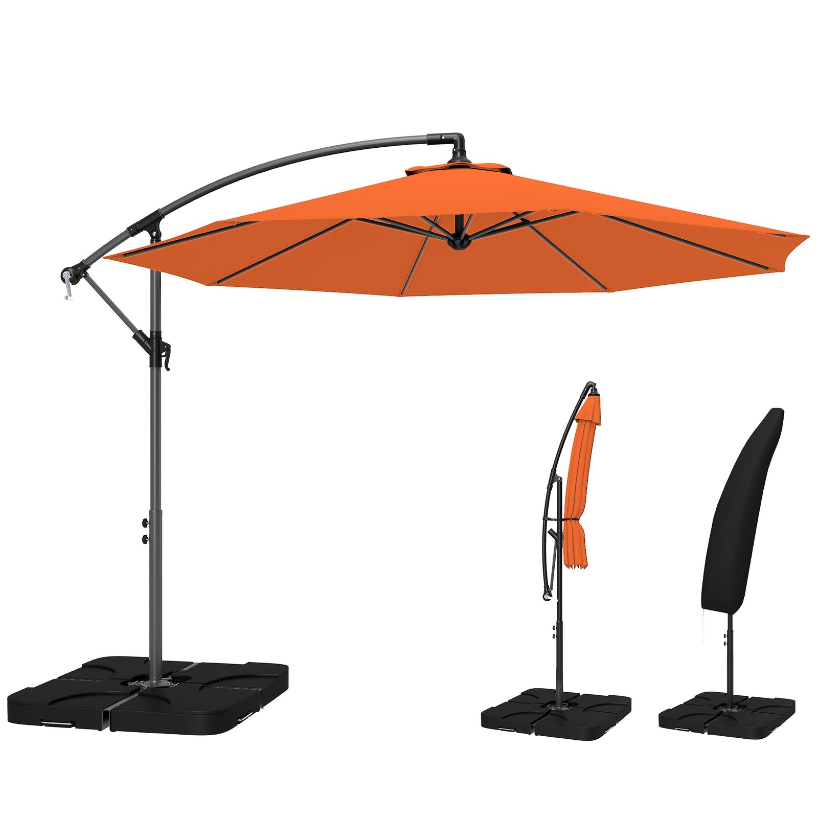 Outsunny 3(m) Banana Parasol Cantilever Umbrella Garden w/ Base Weights