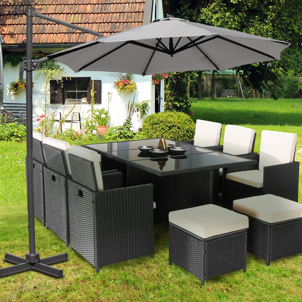 Grey Roma Parasol Garden Hanging Cantilever Banana Umbrella with Crank Tilt 3m