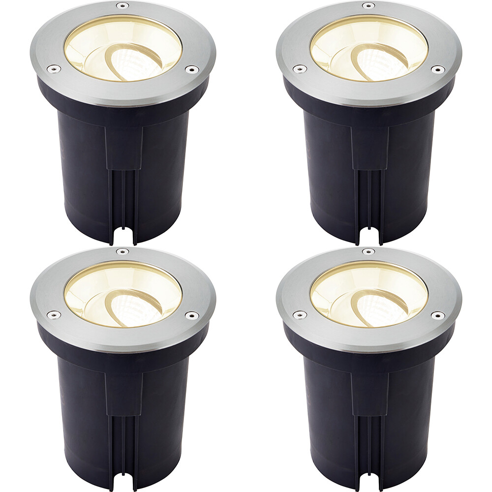 4 PACK Stainless Steel IP67 Ground Light - 13W Warm White LED - Tilting Head
