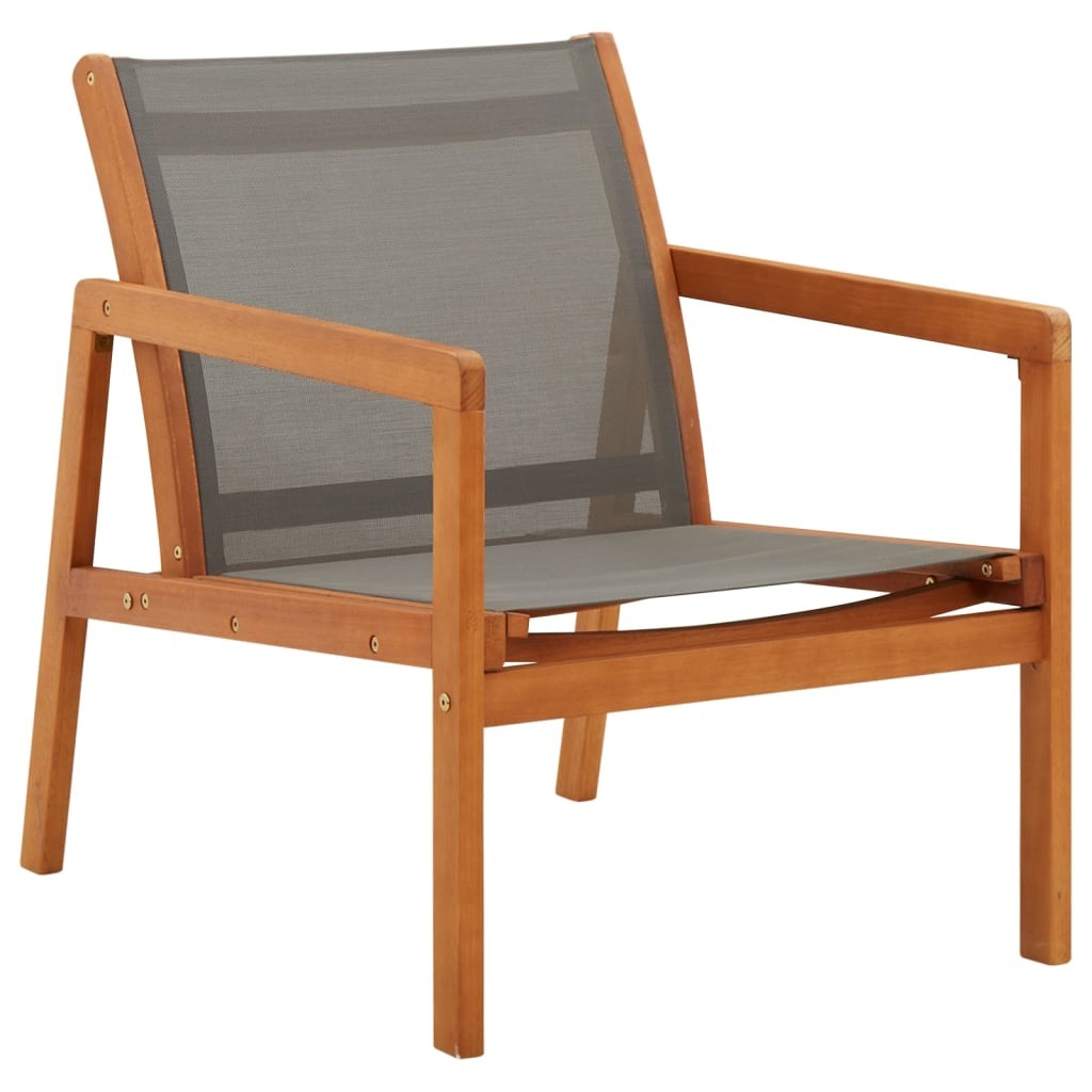 Solid Eucalyptus Wood and Textilene Garden Lounge Chair Grey Patio Seat vidaXL