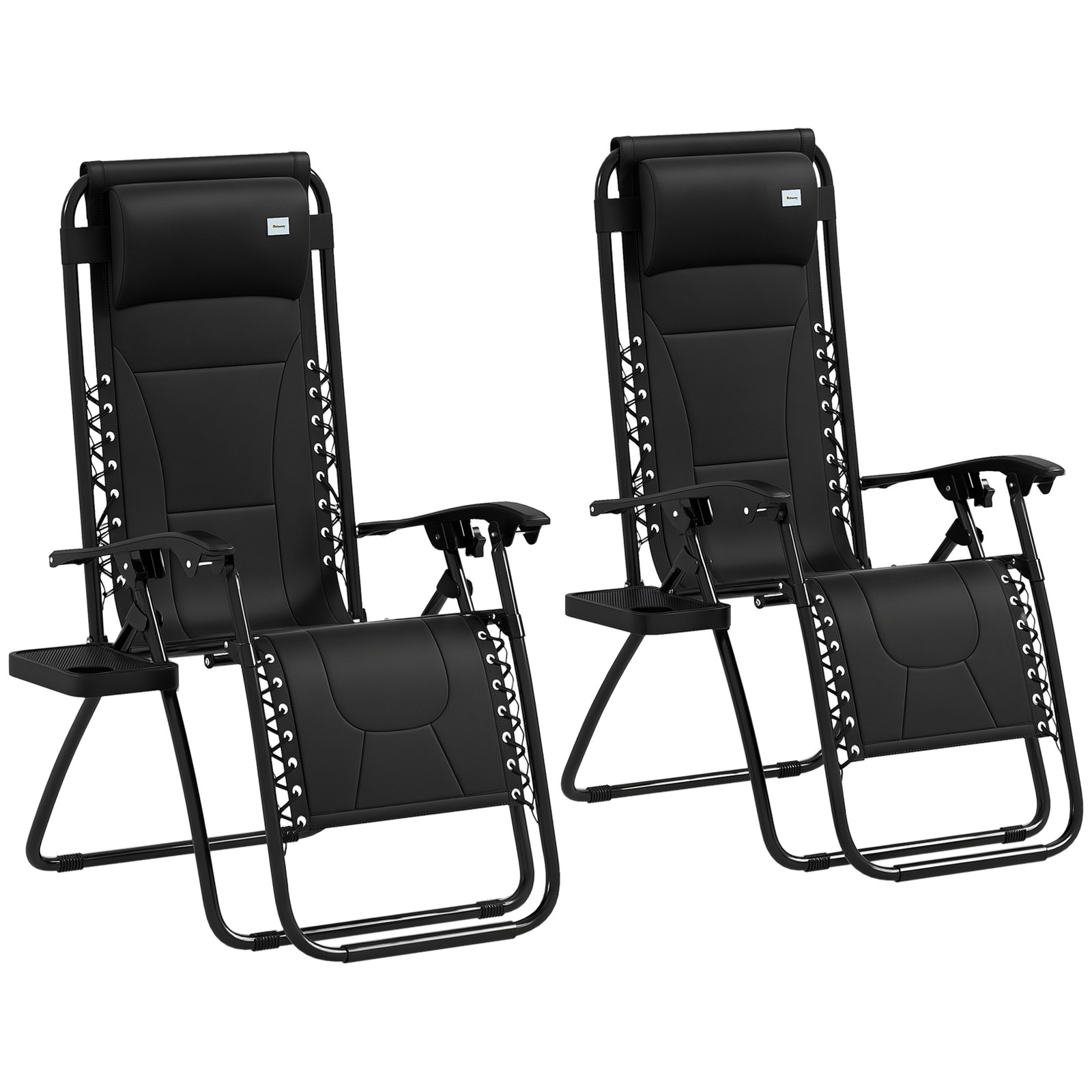 Outsunny 2 Pcs Zero Gravity Lounger Folding Recliner Chair w/ Cup Holder