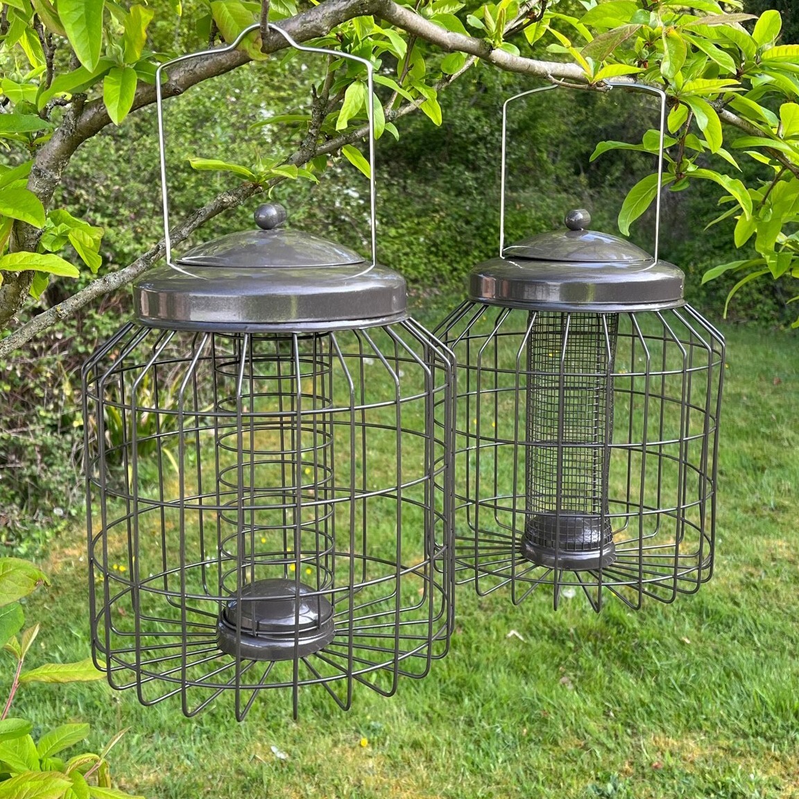 Heavy Duty Squirrel Proof Hanging Bird Nut & Fatball Feeder Cages (Set of 2)
