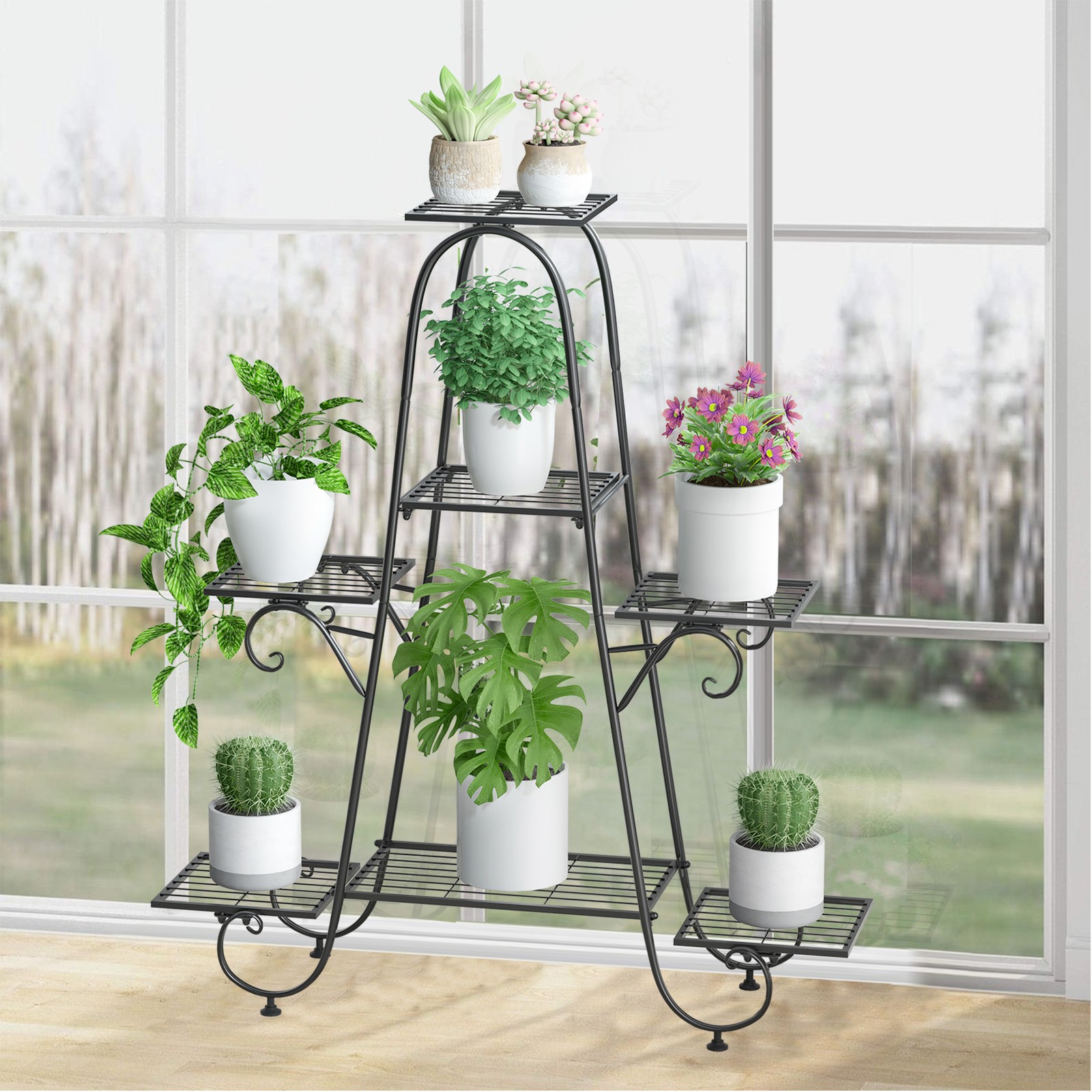 7 Pots Thick Iron Plant Stand Planter Shelf Rack Garden Hotel Commercial Display