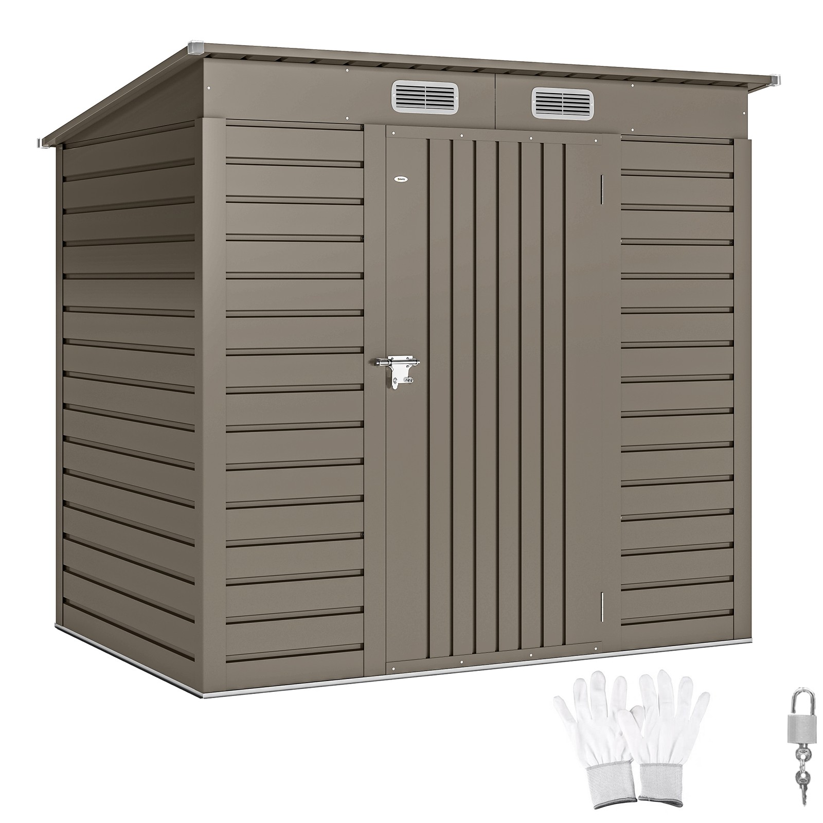 Outsunny 6 x 4FT Galvanised Metal Garden Shed with Lockable Door, Grey