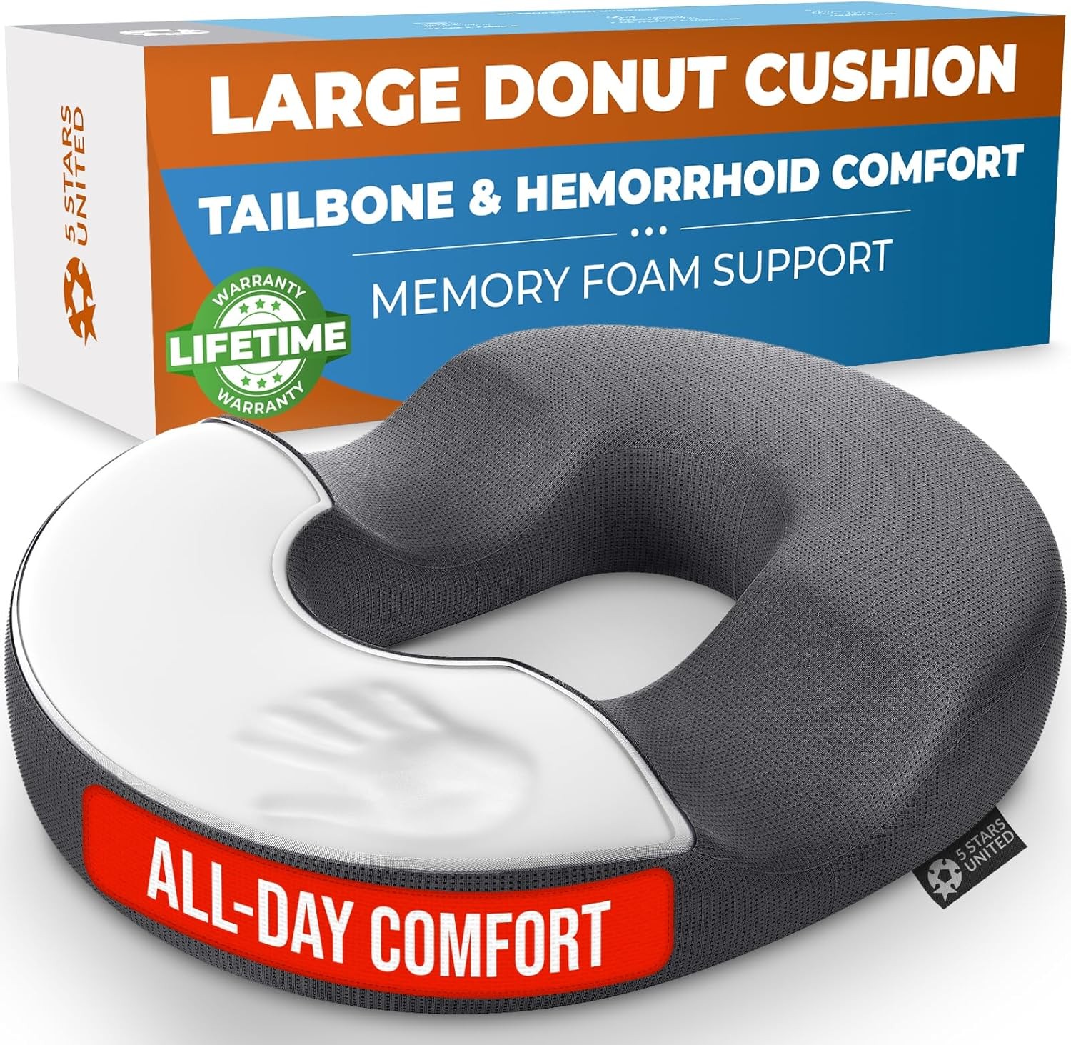 5 STARS UNITED Donut Cushion – Memory Foam Pillow for Sitting – Tailbone &