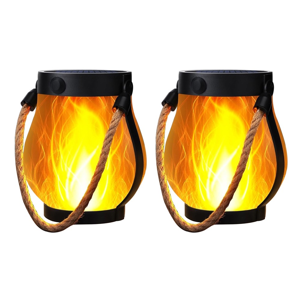 Solar Lanterns Lights Flickering Flame Garden Lights with Dual Charging USB7686