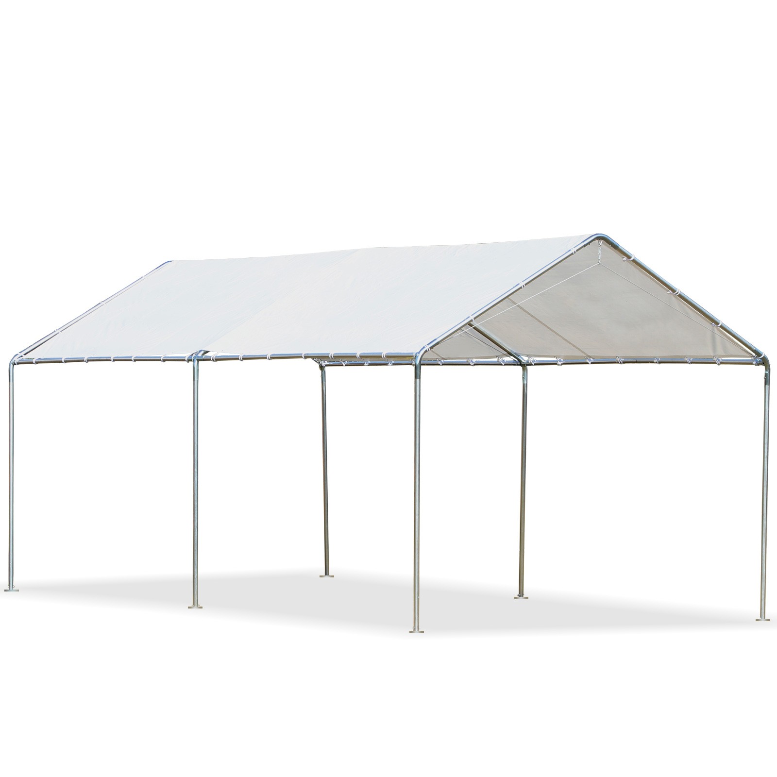 Outsunny 2-Rooms Outdoor Carport Galvanized Steel Frame Tent UV Resistant White