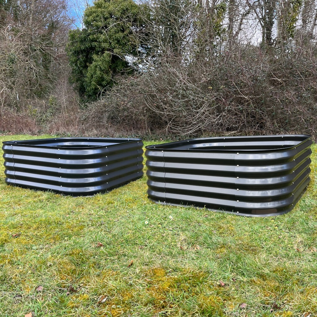 Raised Garden Bed Vegetable Planter Large Grey Metal (120 x 120 x 42cm) Set of 2