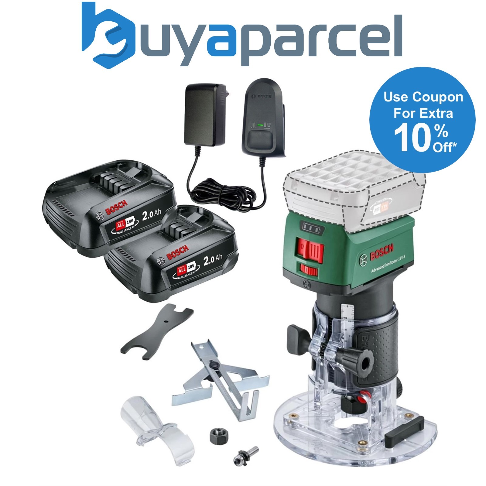 Bosch AdvancedTrimRouter 18v 18V-8 Cordless Trim Router 2 x 2.0Ah Batteries