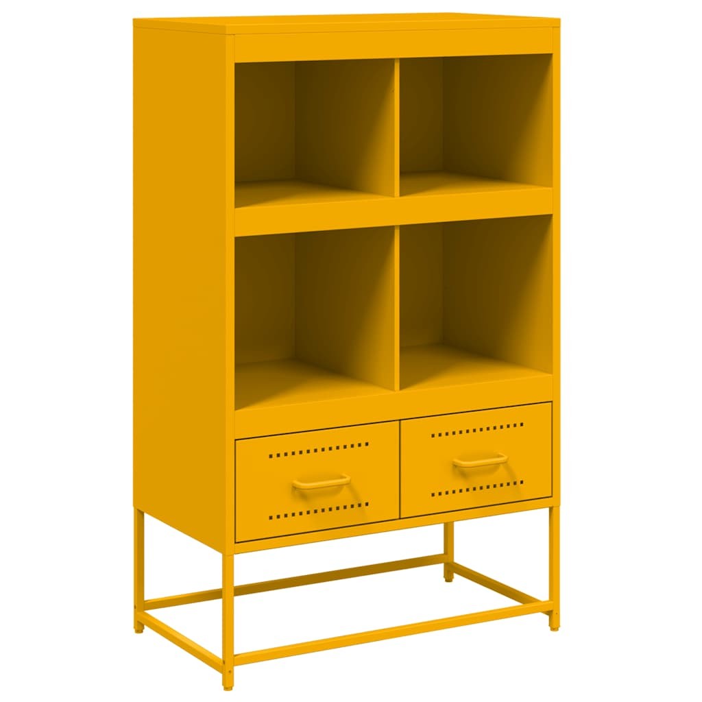 Highboard Sideboard High Cabinet Storage Cupboard Mustard Yellow Steel vidaXL