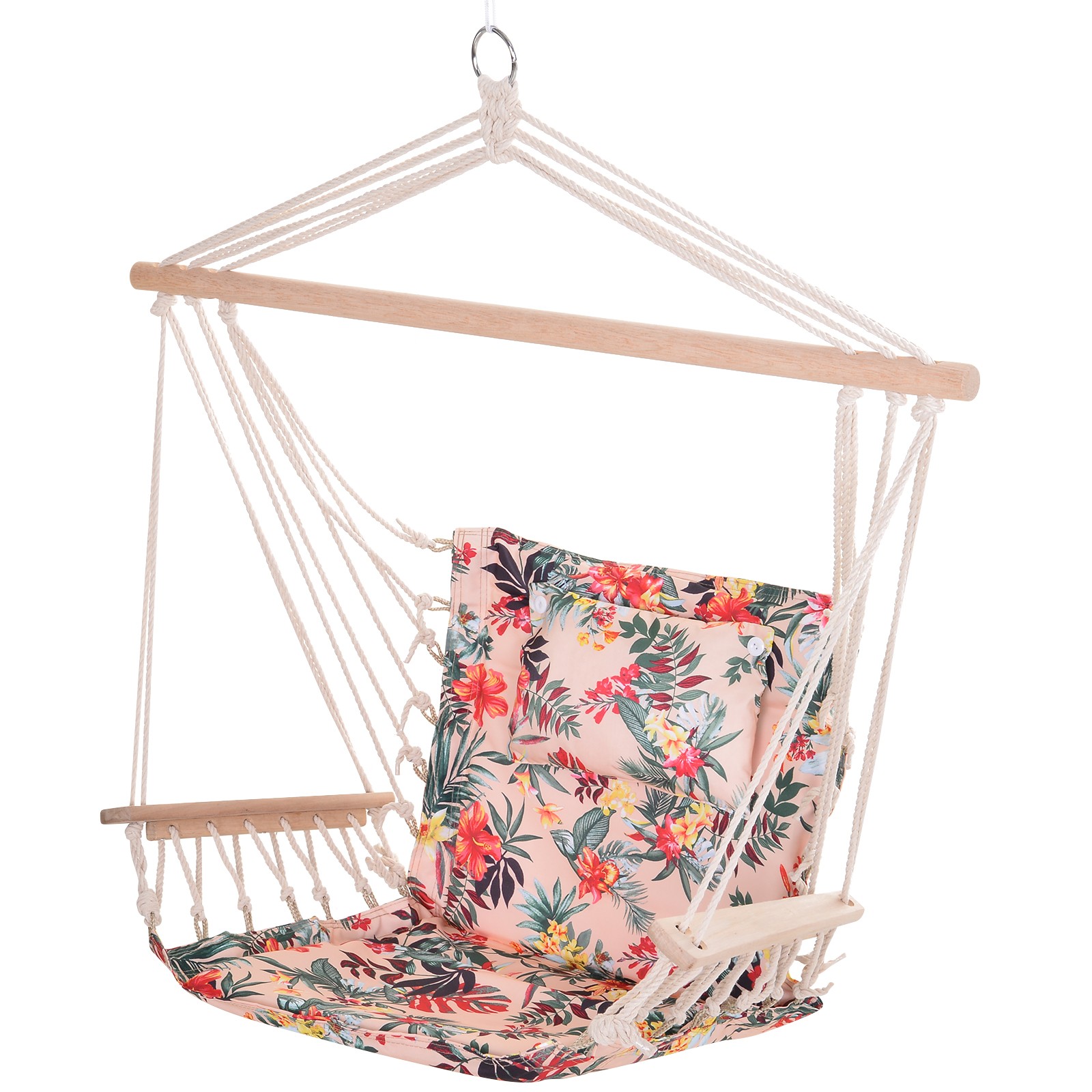 Outsunny Hammock Hanging Rope Chair Swing w/Cushion 100KG Multicolour Flower