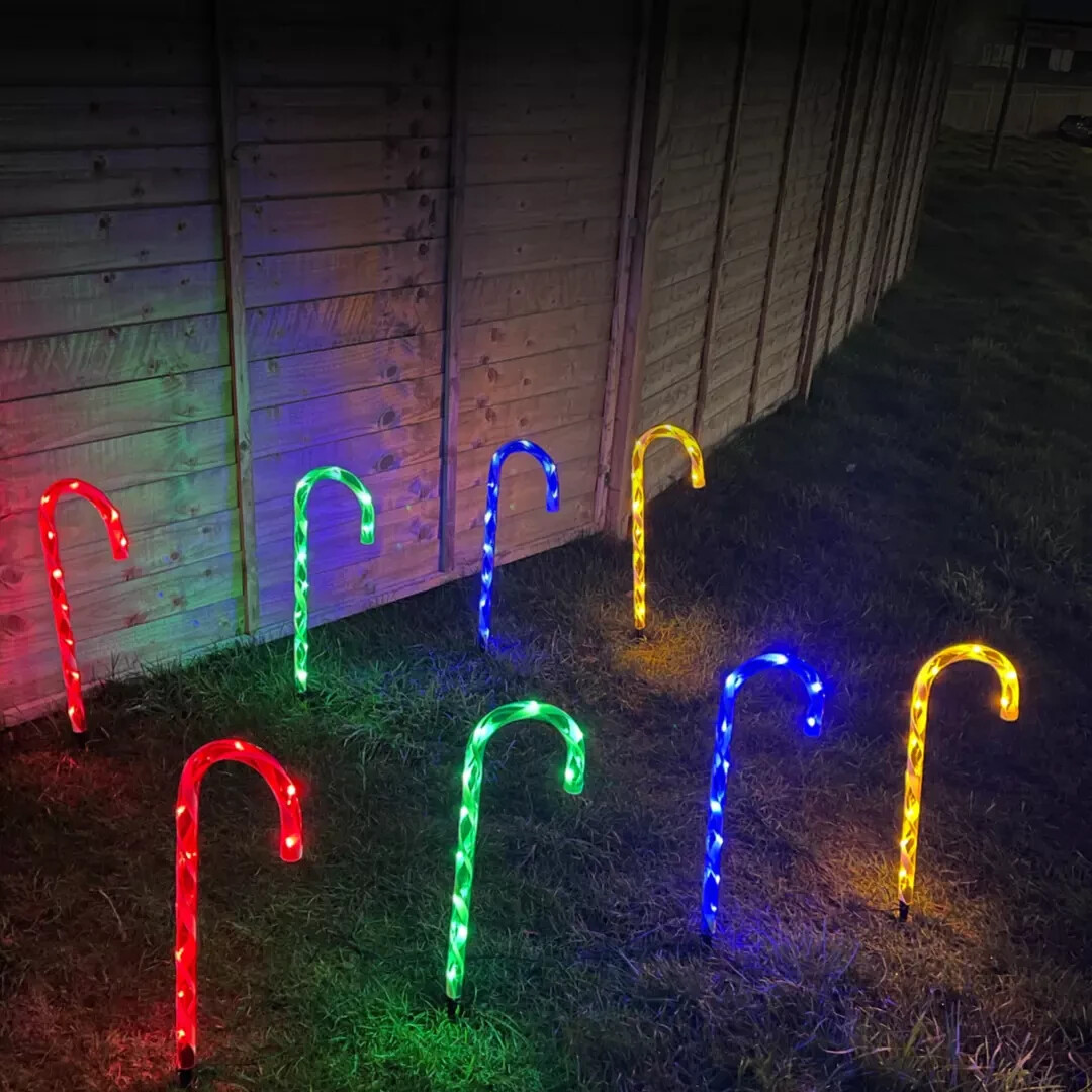 Christmas Candy Cane Stake Lights LED Multicoloured Bright Garden Decor 62cm 4pc