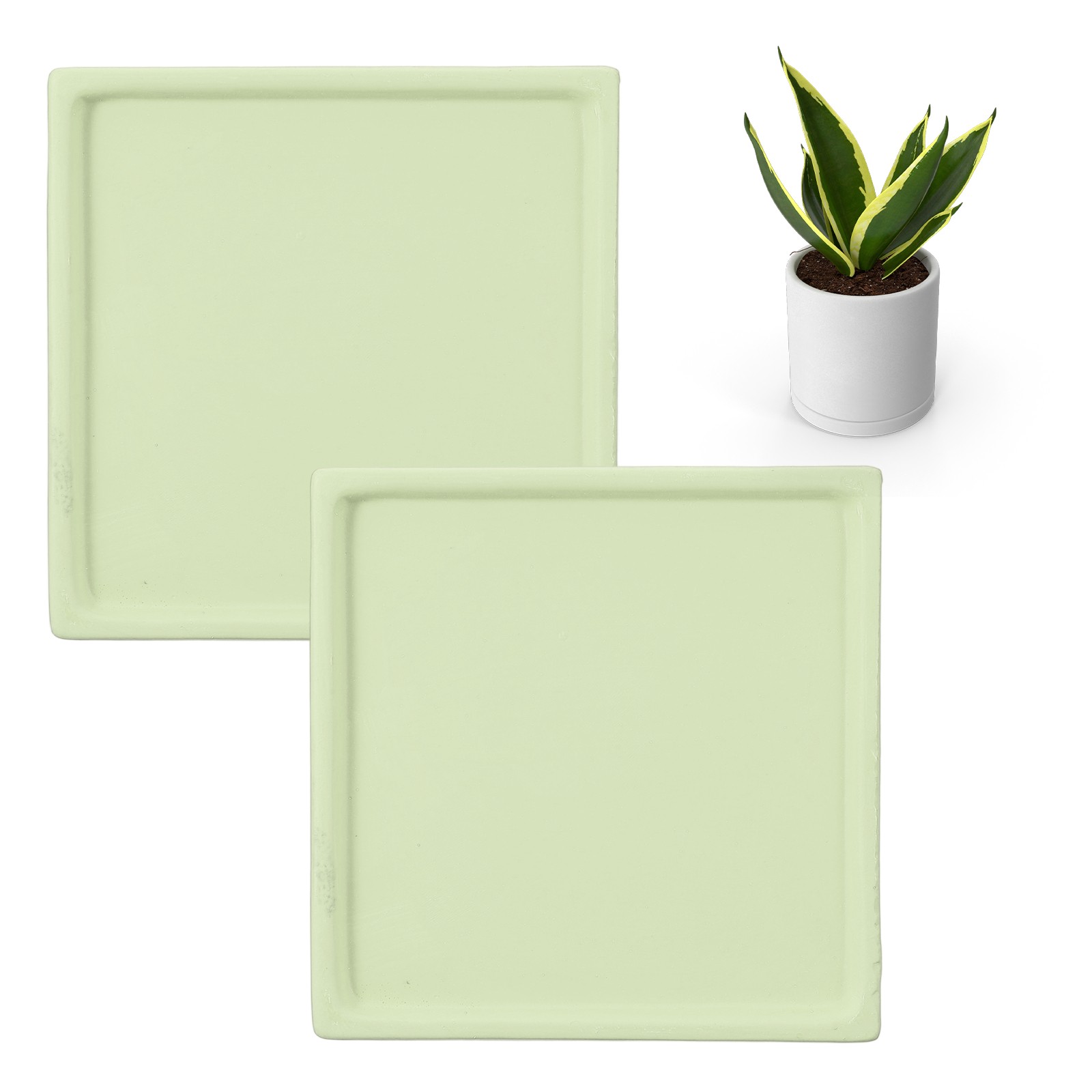 2 Pcs Square Plant Saucers, 4.7 Inch Plant Trays for Pots, Light Green