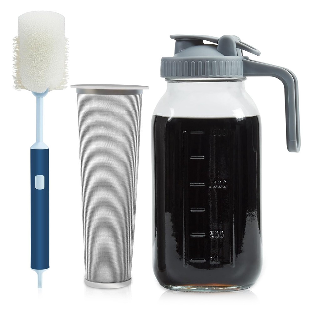 Cold Brew Coffee Maker Jar 64Oz, Thick Glass Cold Brew Pitcher Flip 7140